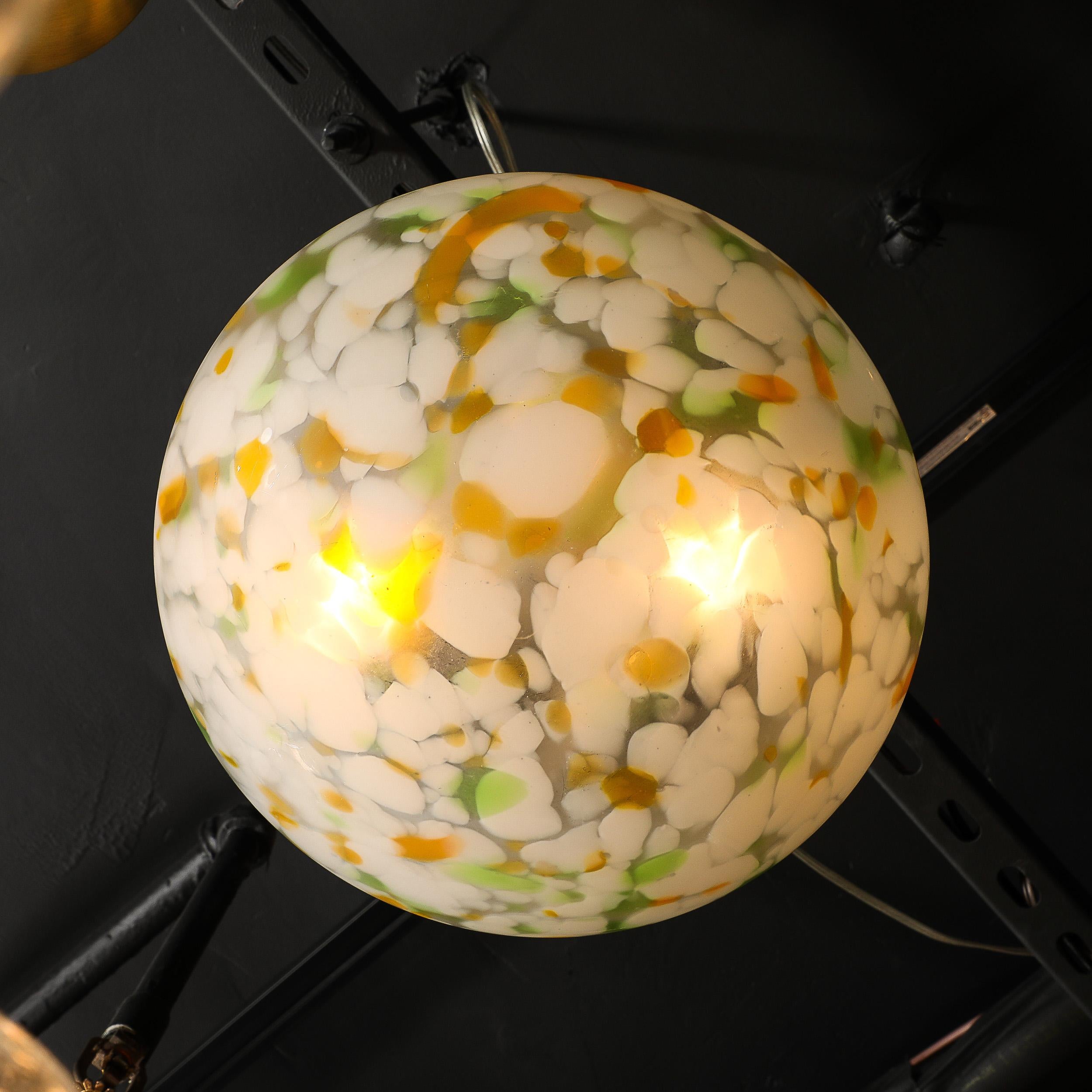 Art Deco Multicolor White Glass Pendant Chandelier with Brass Fittings 5