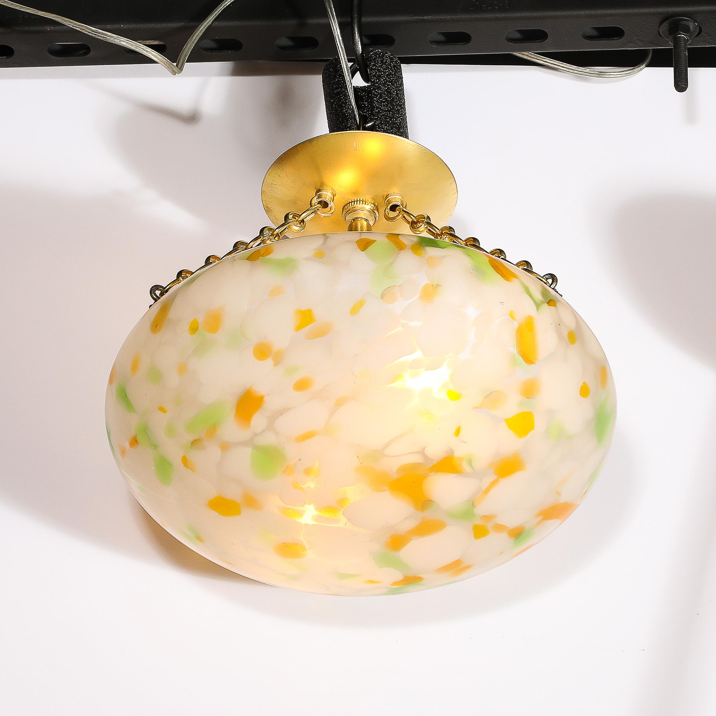 Art Deco Multicolor White Glass Pendant Chandelier with Brass Fittings 1