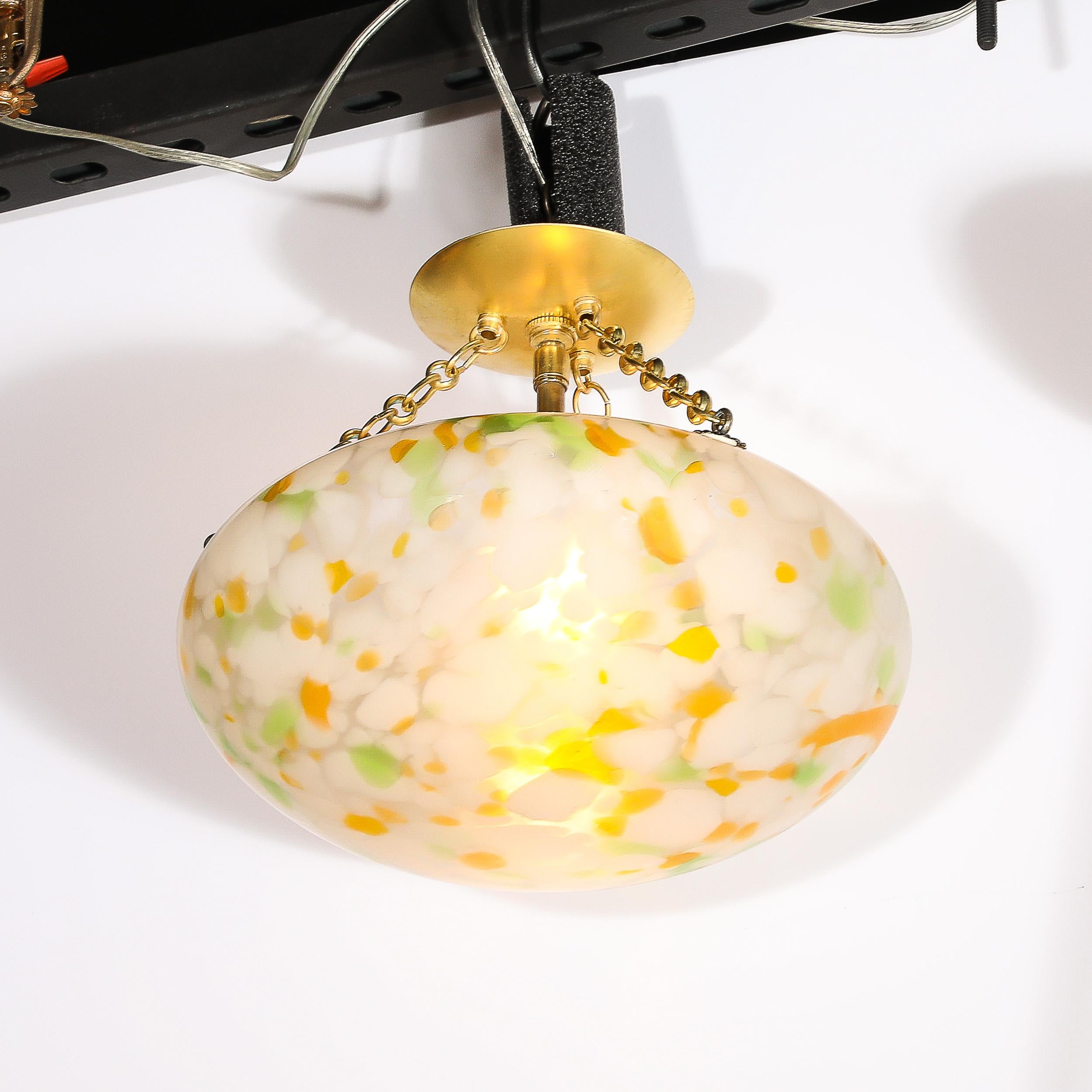 Art Deco Multicolor White Glass Pendant Chandelier with Brass Fittings 2