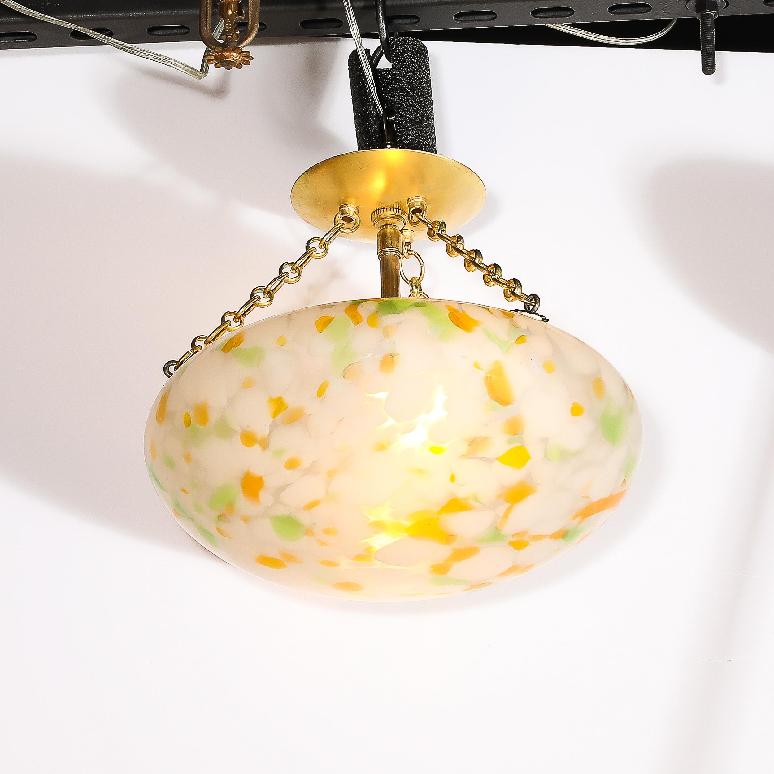 Art Deco Multicolor White Glass Pendant Chandelier with Brass Fittings 3