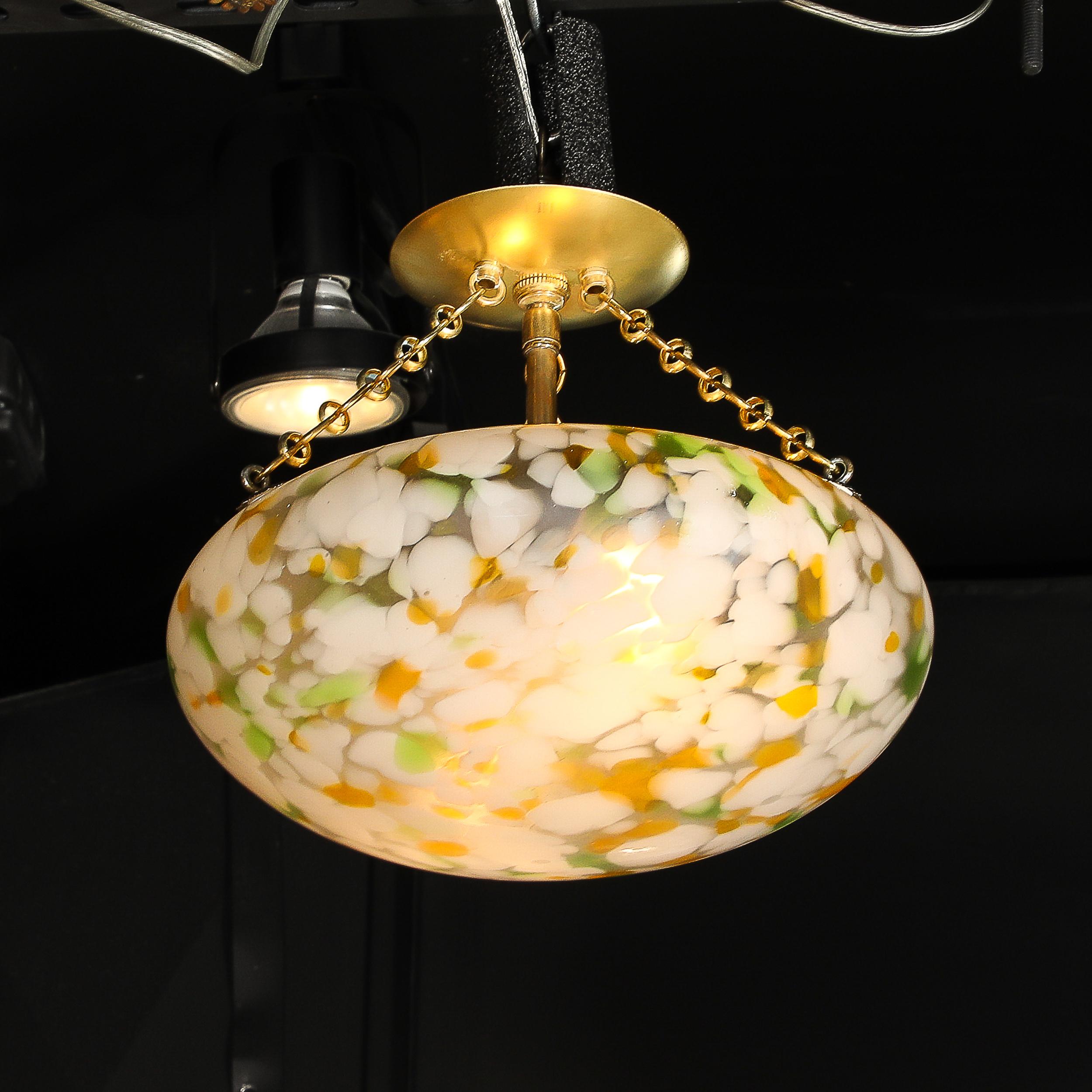 Art Deco Multicolor White Glass Pendant Chandelier with Brass Fittings 4