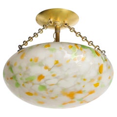 Vintage Art Deco Multicolor White Glass Pendant Chandelier with Brass Fittings