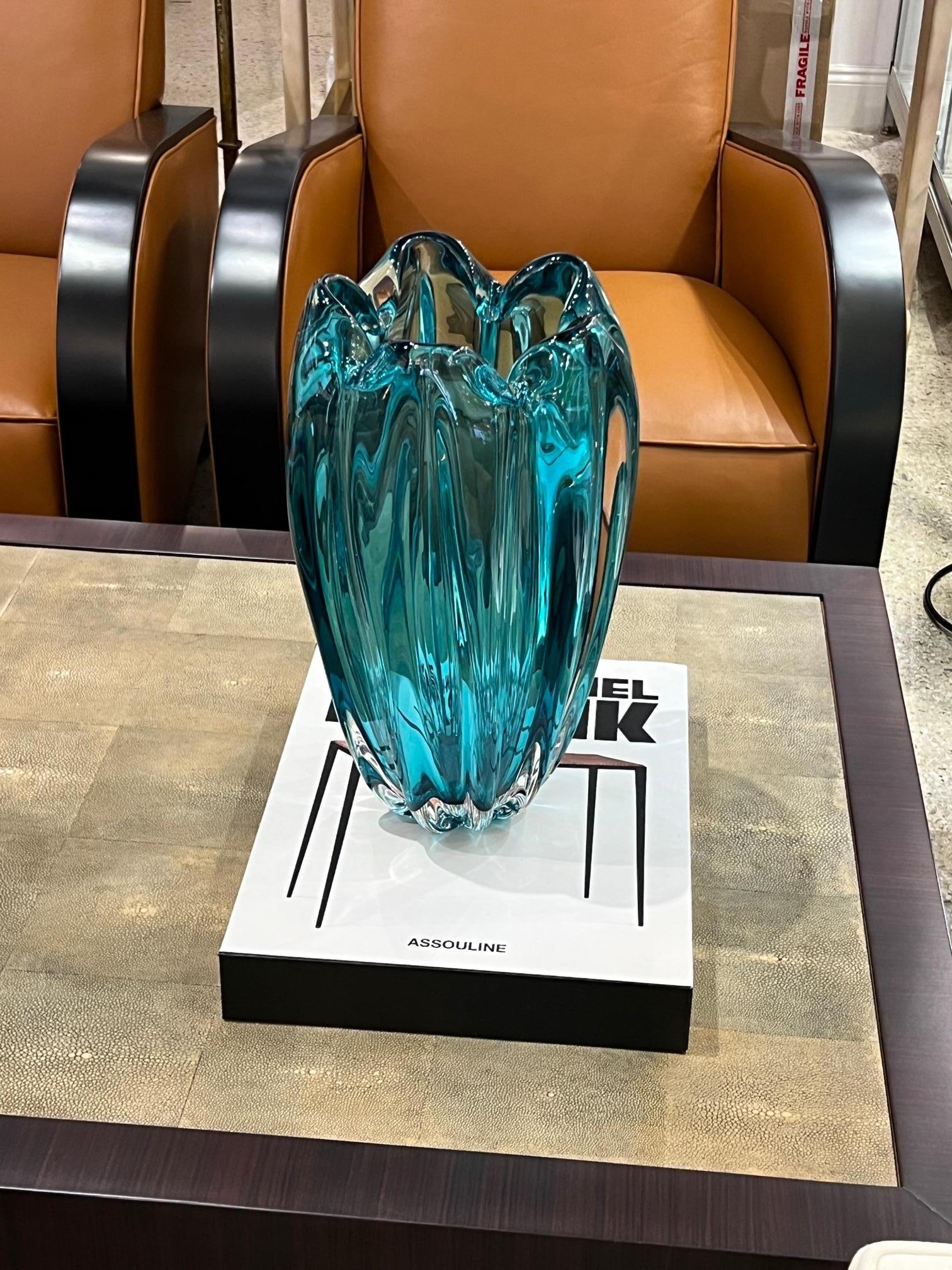 Contemporary Art Deco Murano Acqua Glass Vase For Sale