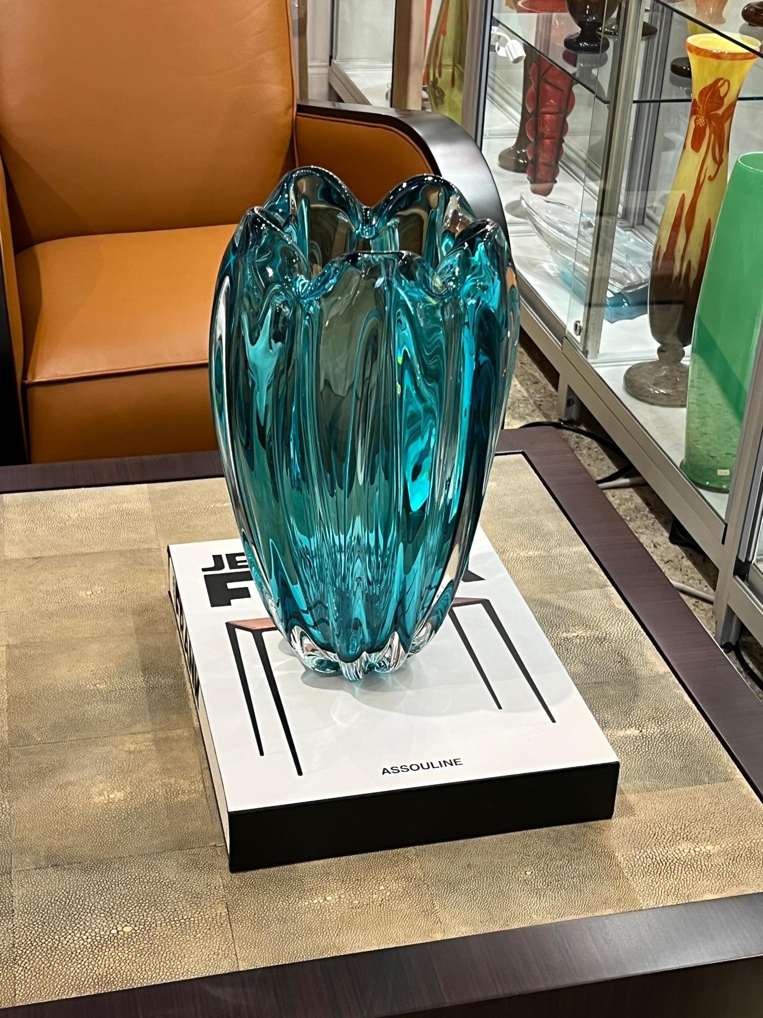 Blown Glass Art Deco Murano Acqua Glass Vase For Sale