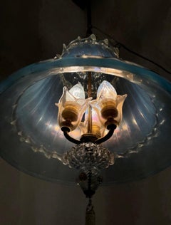 Art Deco Murano Blue and Gold Chandelier attr to Barovier & Toso, Italy ca. 1950