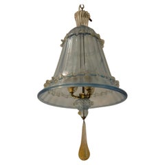 Art Deco Murano Blue and Gold Chandelier attr to Barovier & Toso, Italy ca. 1950