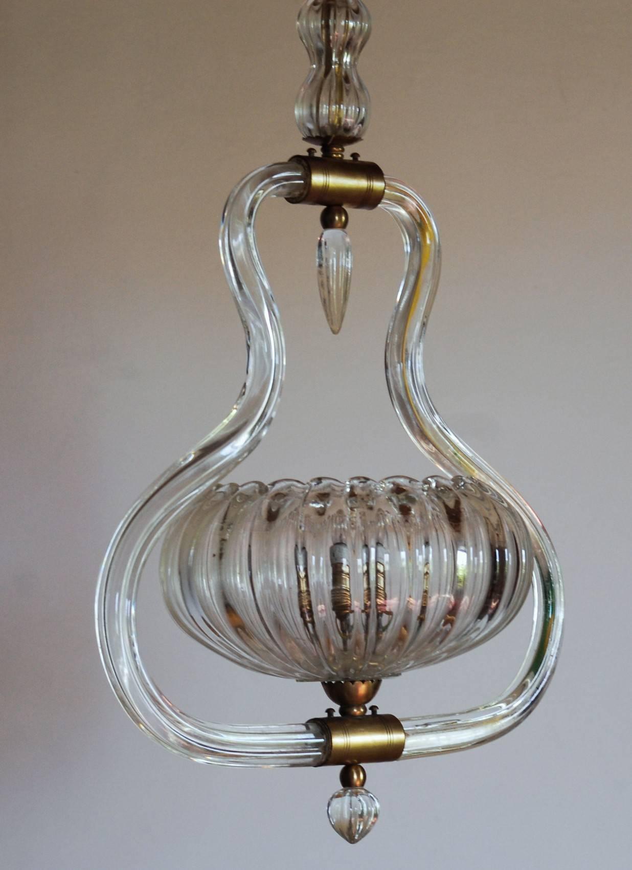 Art Deco Murano Cannister Rigadin Chandelier by Ercole Barovier, 1930s, Brass 5