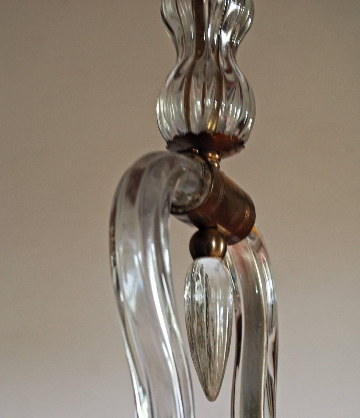 Art Deco Murano Cannister Rigadin Chandelier by Ercole Barovier, 1930s, Brass 4