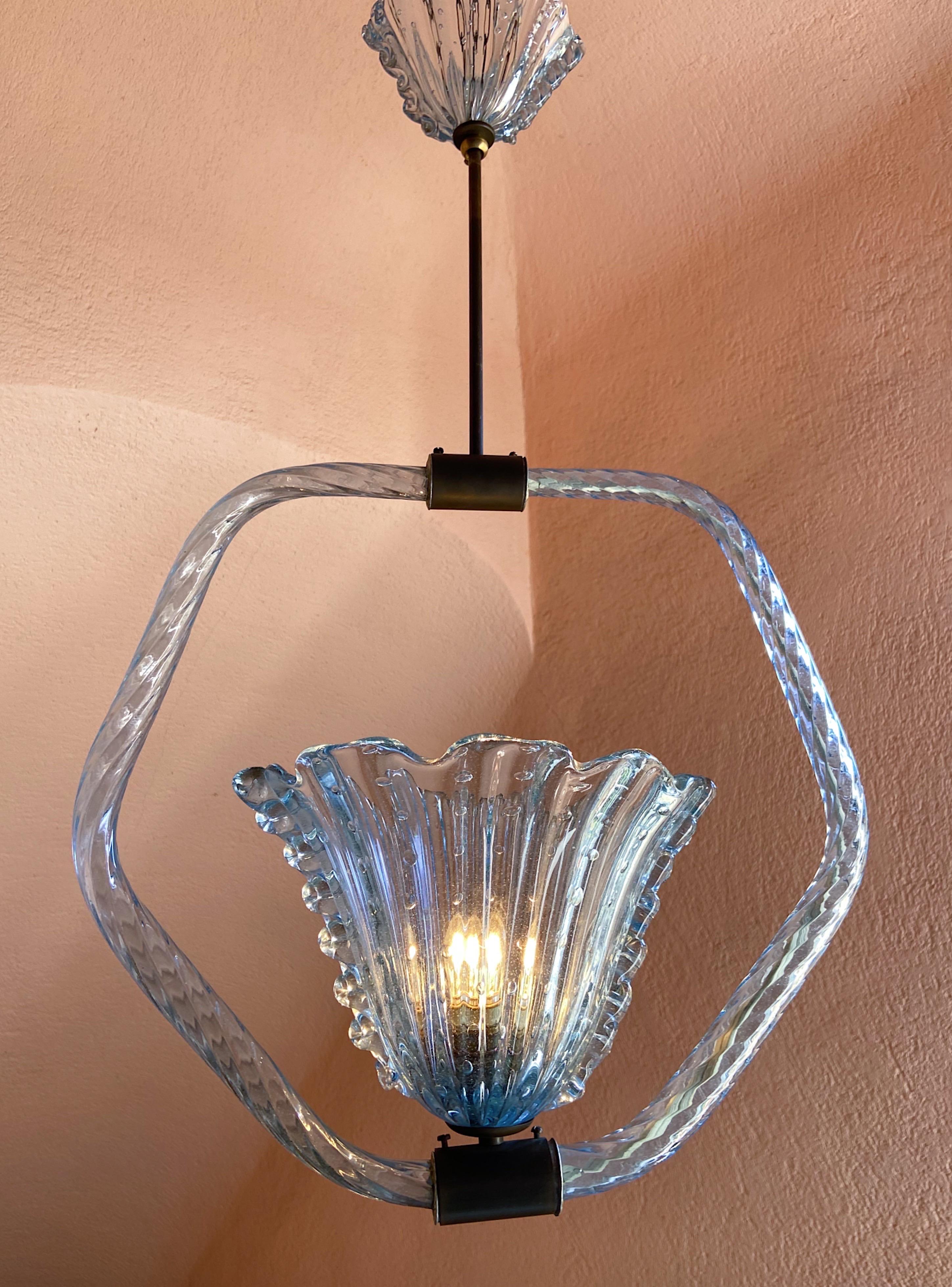 Art Deco Murano Glas Chandelier by Barovier & Toso, 1930s with Brass For Sale 4