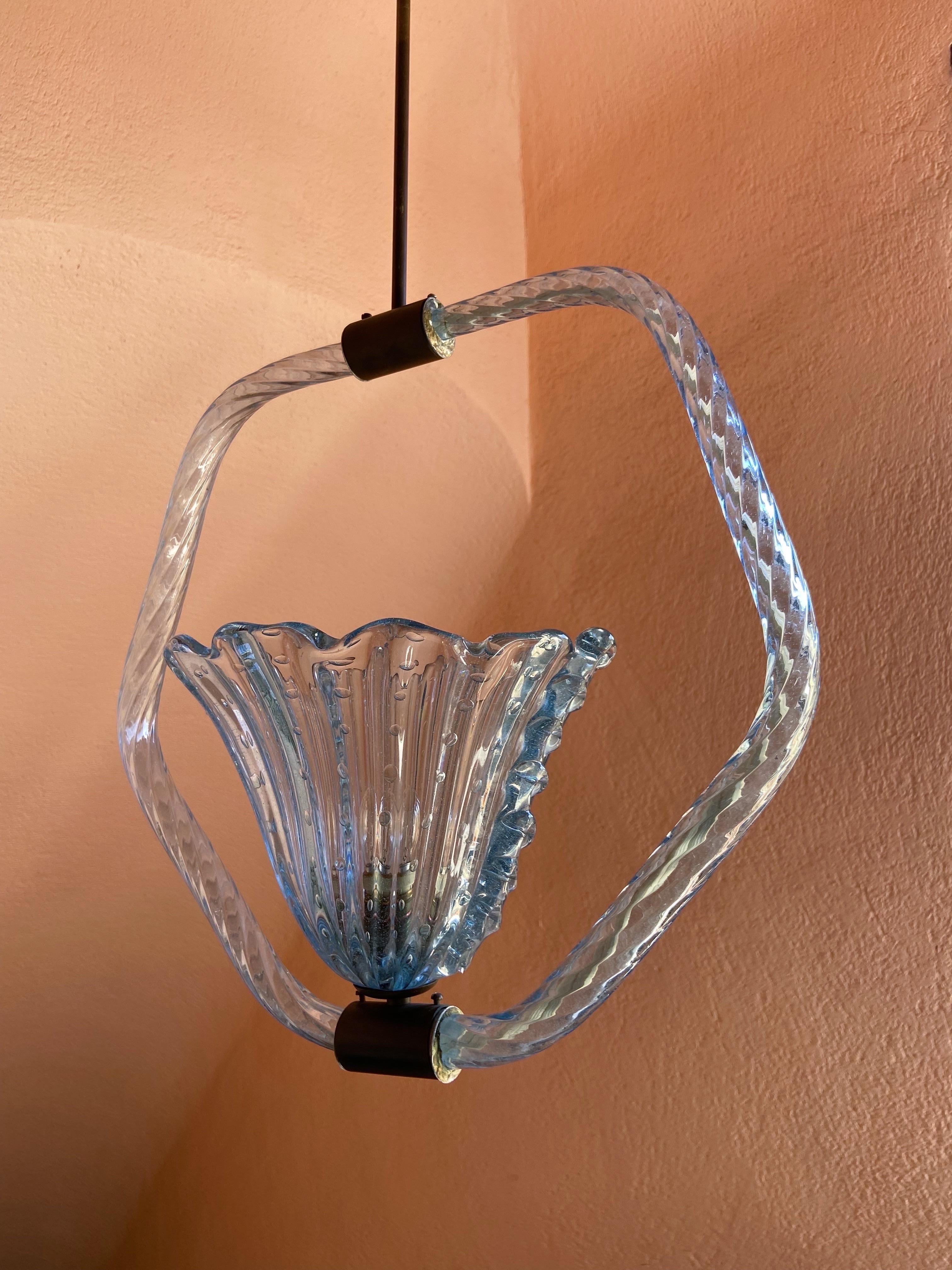 Italian Art Deco Murano Glas Chandelier by Barovier & Toso, 1930s with Brass For Sale