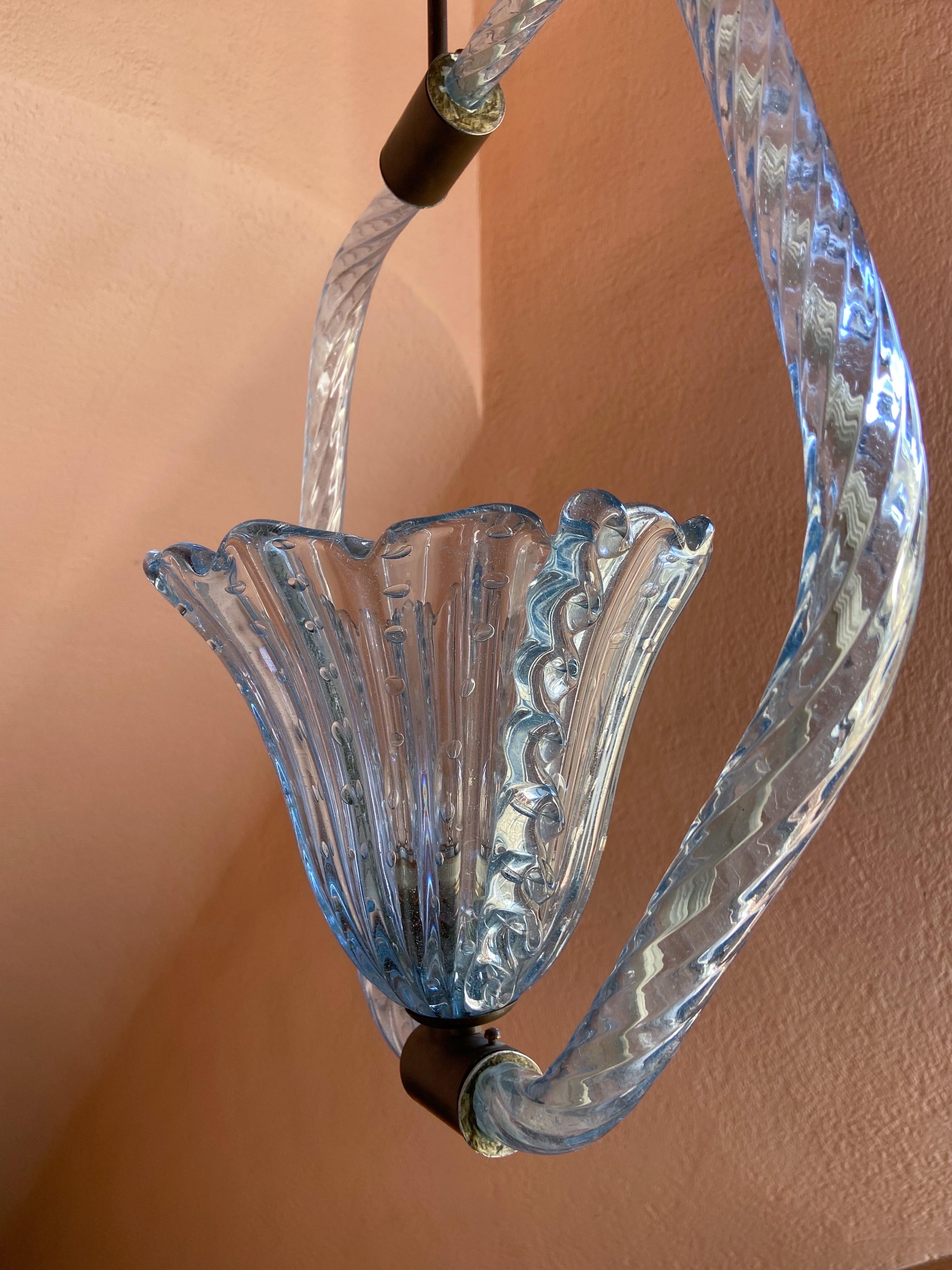 Art Deco Murano Glas Chandelier by Barovier & Toso, 1930s with Brass In Good Condition For Sale In Palermo, PA