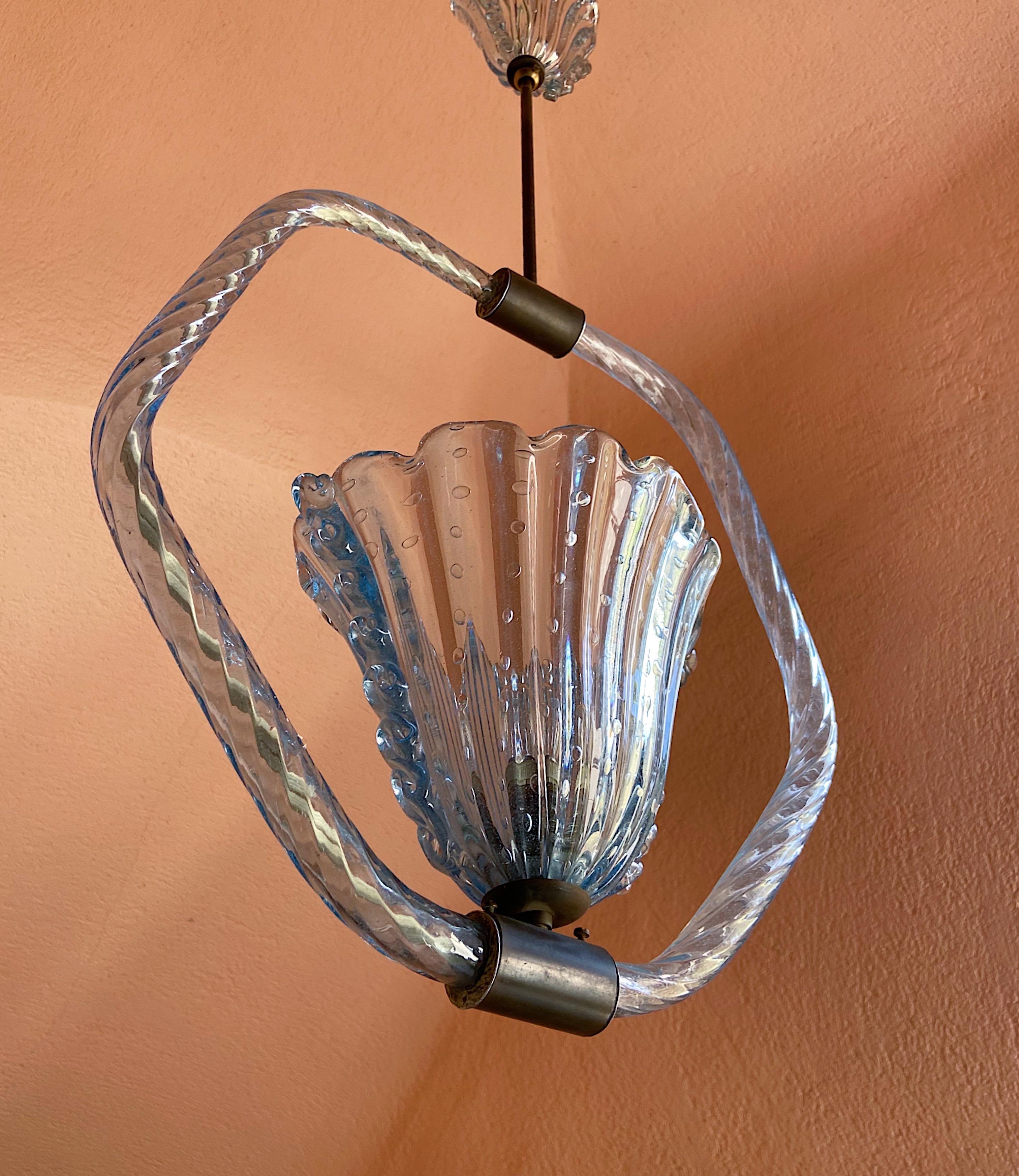 20th Century Art Deco Murano Glas Chandelier by Barovier & Toso, 1930s with Brass For Sale