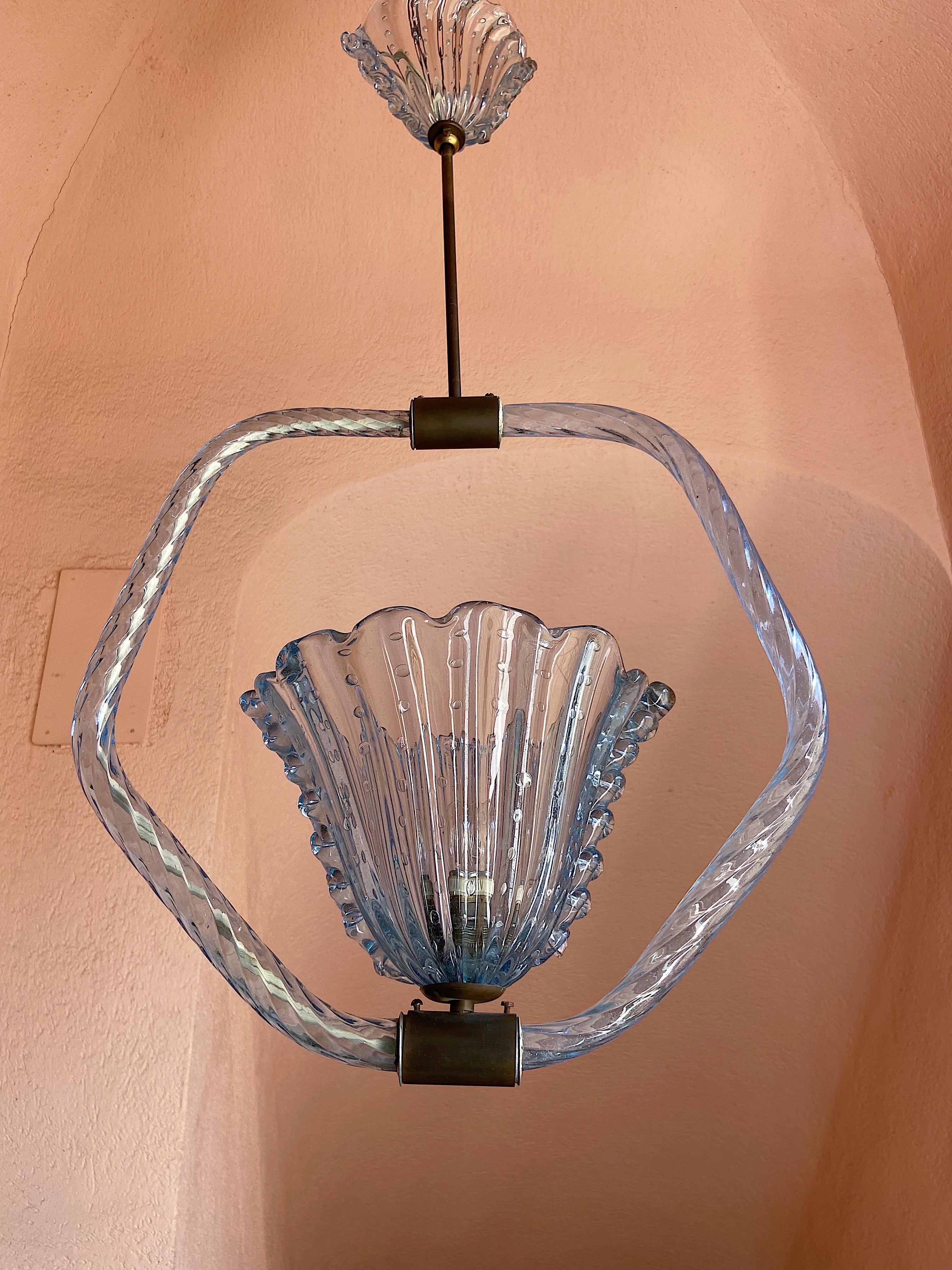 Art Deco Murano Glas Chandelier by Barovier & Toso, 1930s with Brass For Sale 2