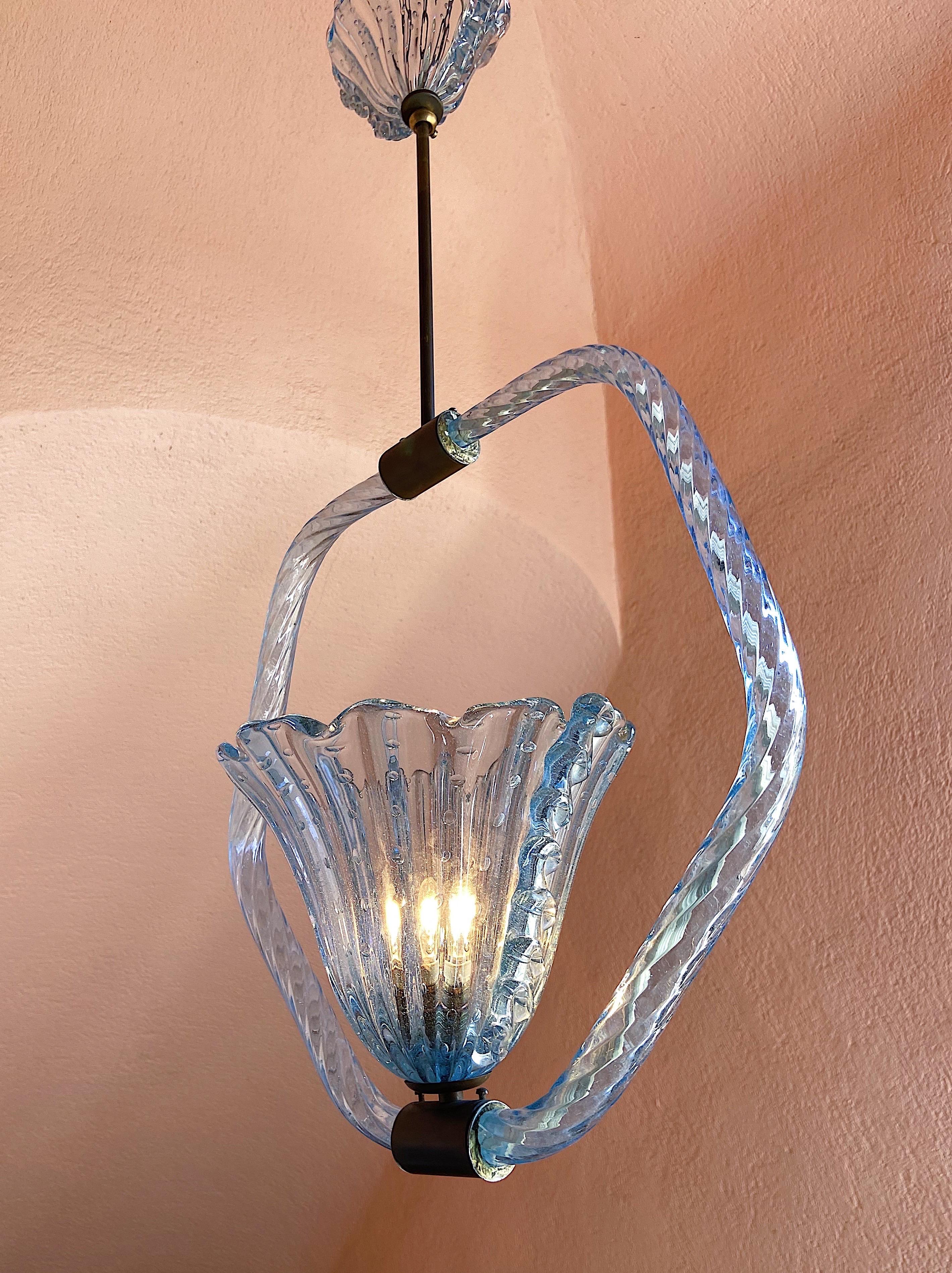 Art Deco Murano Glas Chandelier by Barovier & Toso, 1930s with Brass For Sale 3