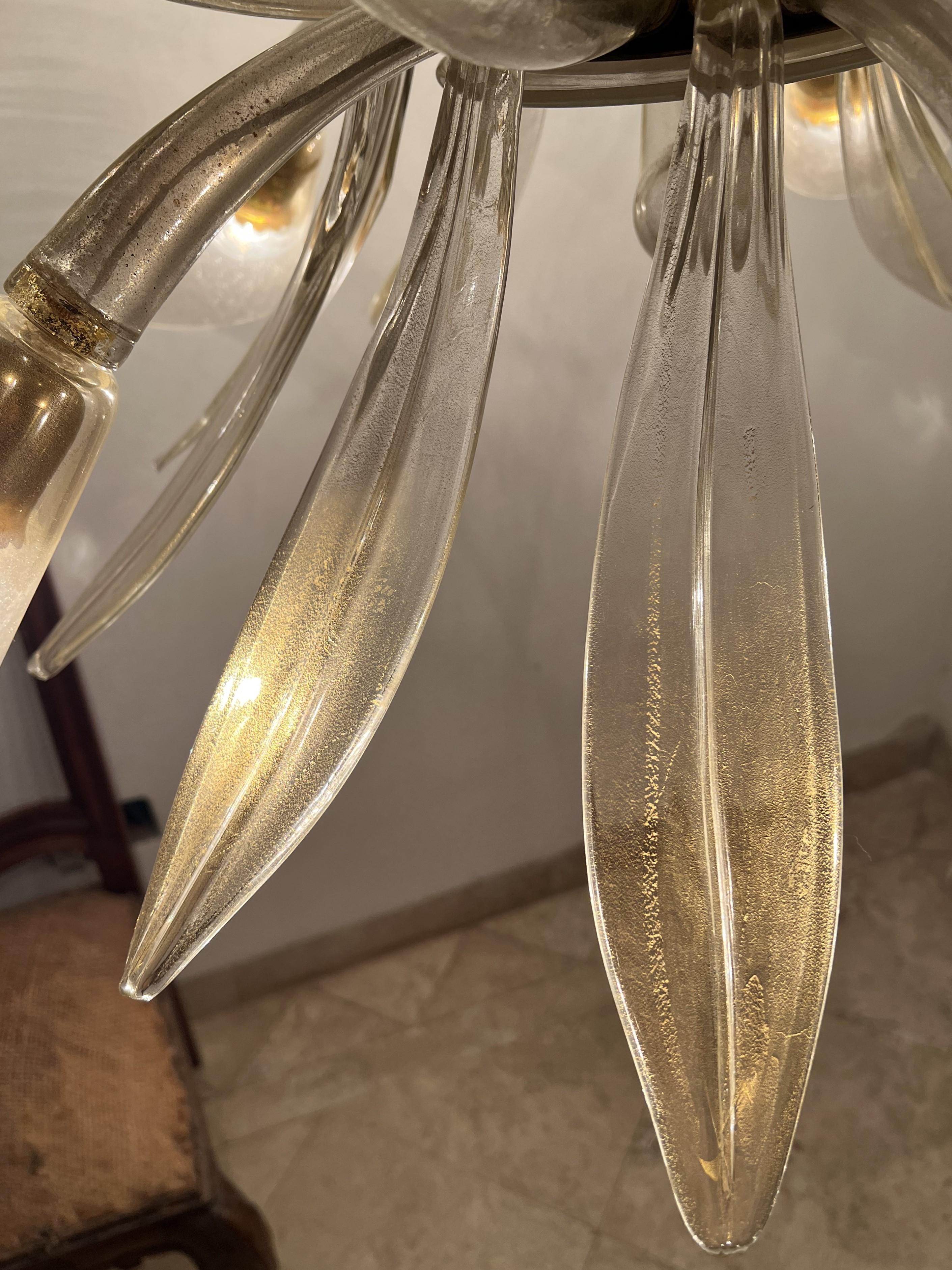 Pair of Art Deco Murano Glass 10 Light Chandeliers attr to Barovier Toso ca 1935 For Sale 9