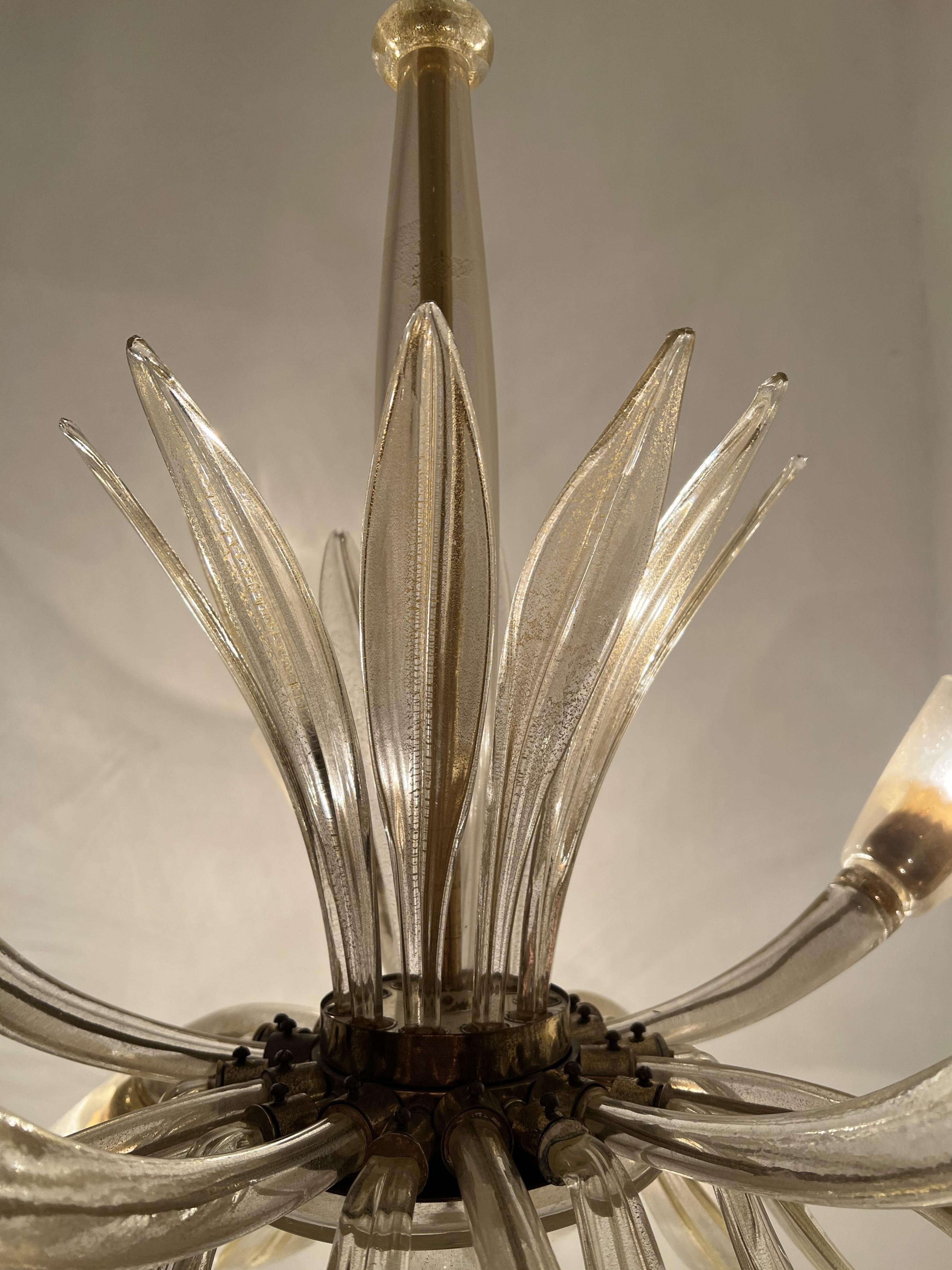 Pair of Art Deco Murano Glass 10 Light Chandeliers attr to Barovier Toso ca 1935 For Sale 10