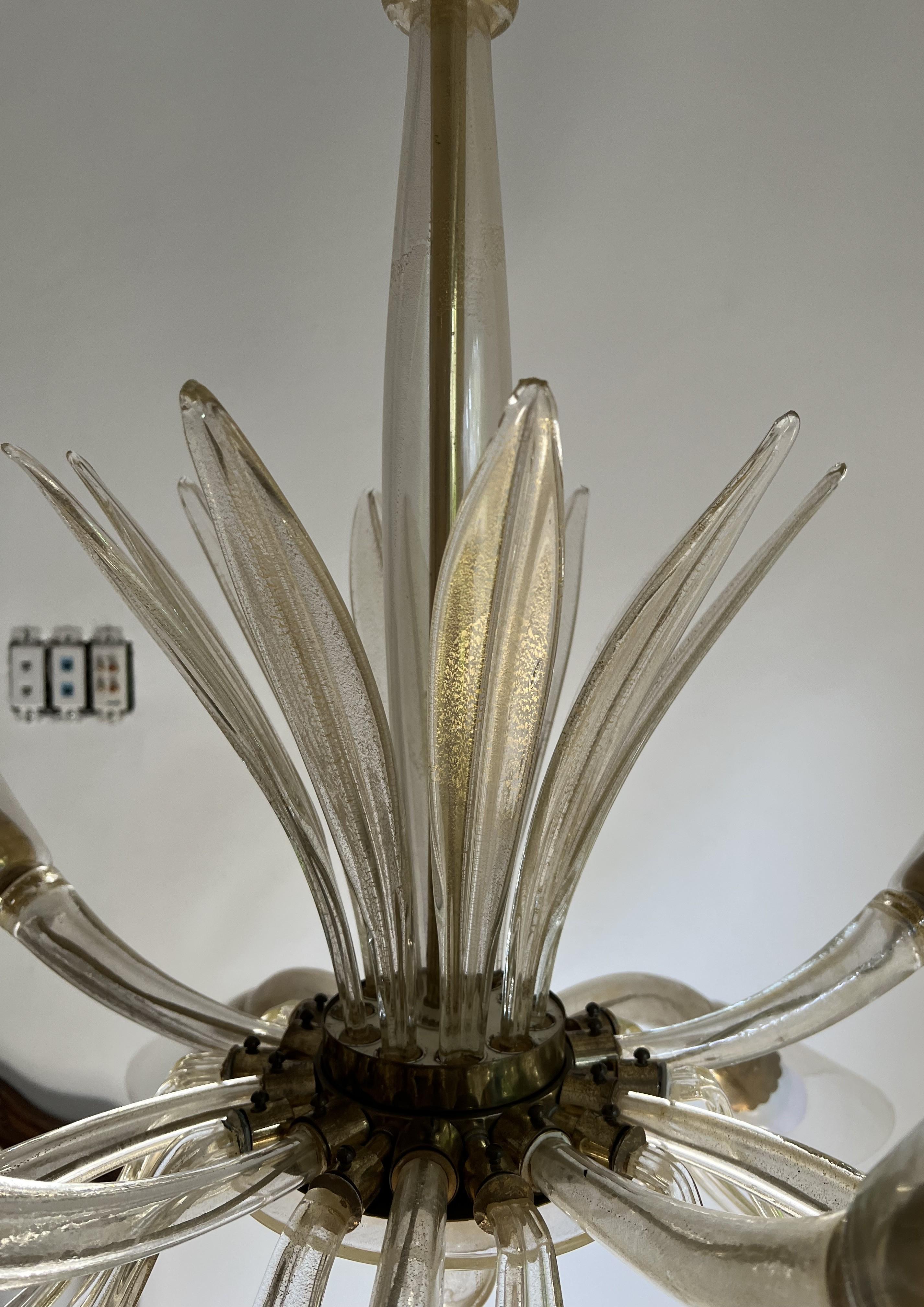 Pair of Art Deco Murano Glass 10 Light Chandeliers attr to Barovier Toso ca 1935 For Sale 11