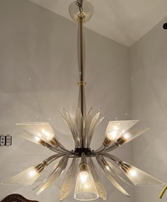 Two Art Deco Murano Glass 10 Light Chandeliers attr to Seguso ca 1935