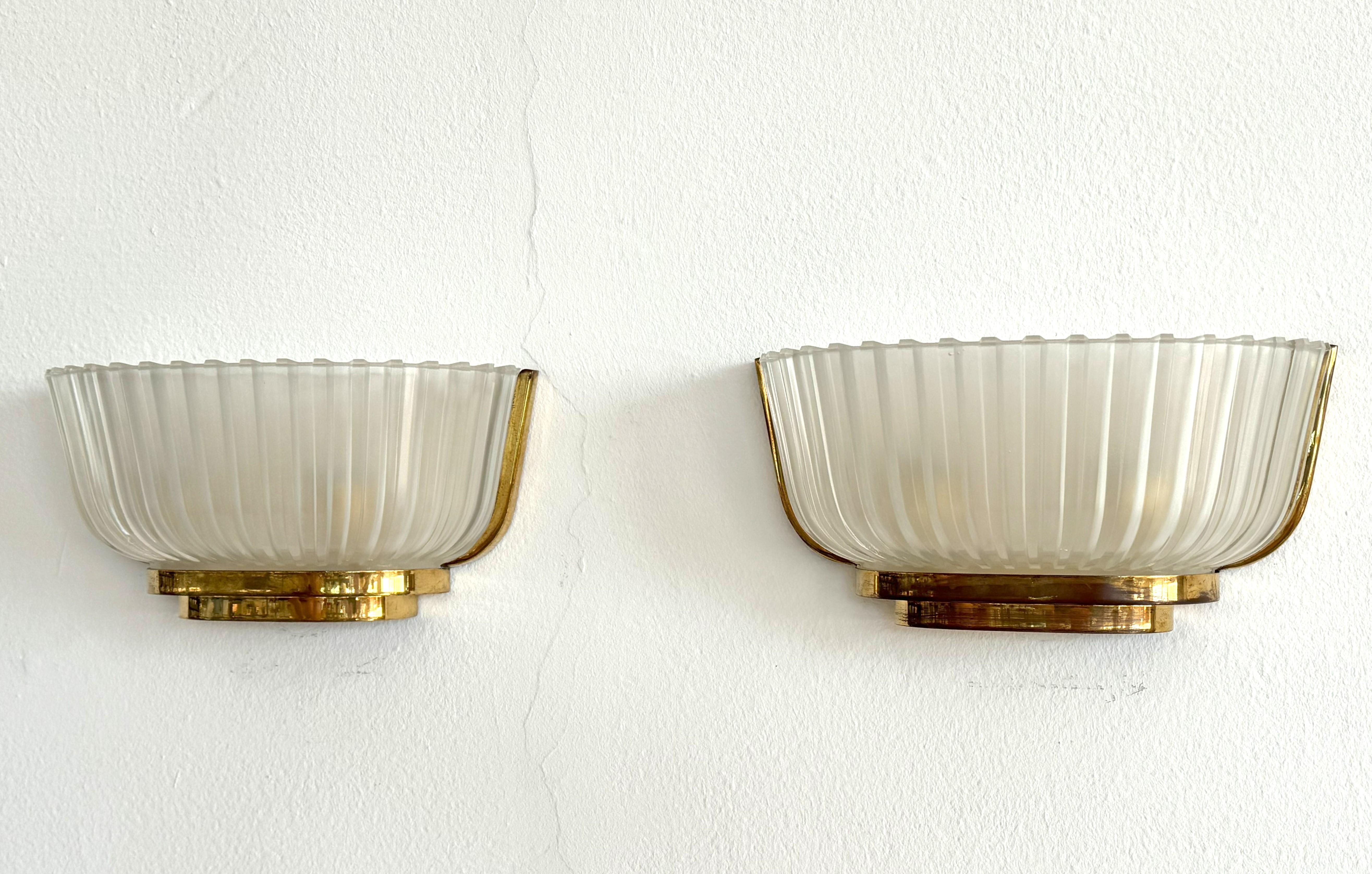 Applique in vetro di Murano e ottone Art Déco di Archimede Seguso, anni '40 In condizioni buone in vendita a Morazzone, Varese