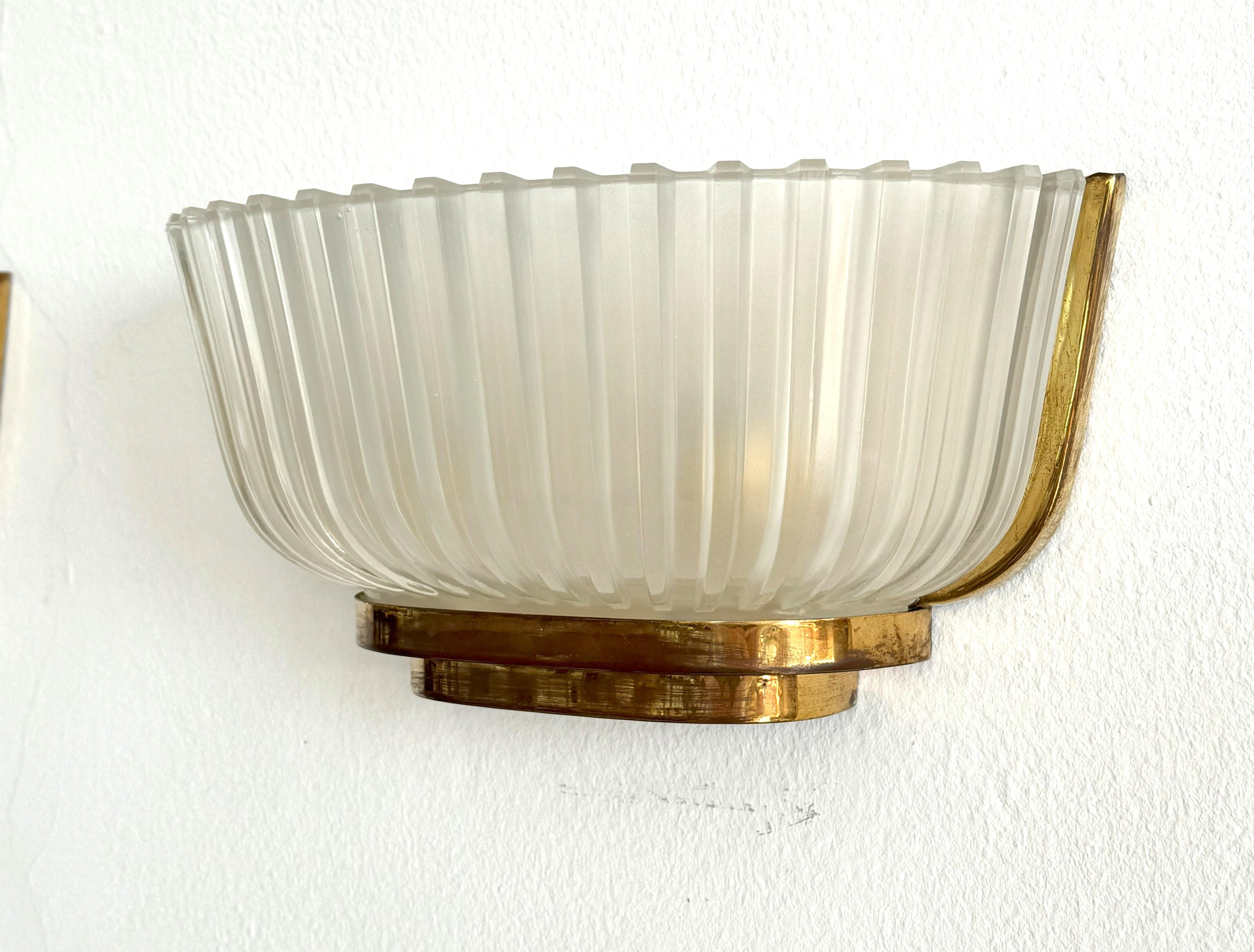 XX secolo Applique in vetro di Murano e ottone Art Déco di Archimede Seguso, anni '40 in vendita