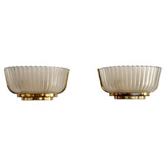 Art Deco Murano Glas und Messing Wandleuchten von Archimede Seguso, 1940er Jahre