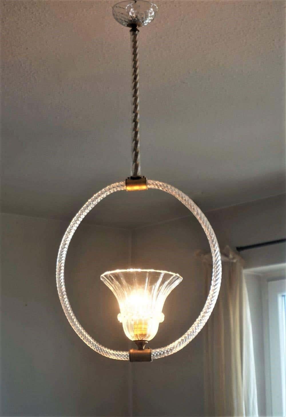 Art Deco Murano Glass Chandelier by Ercole Barovier, Italy, 1930s For Sale 4