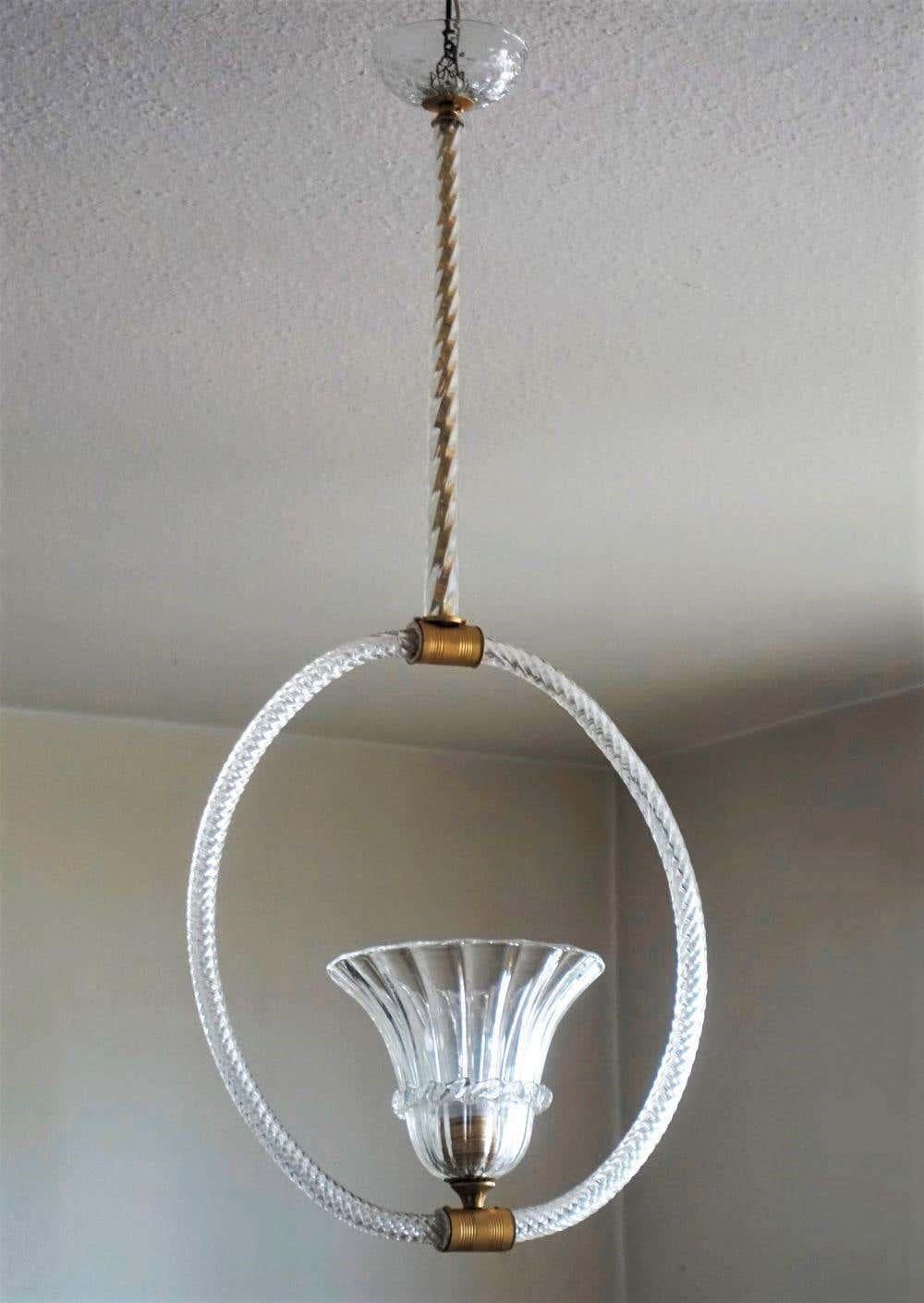 Italian Art Deco Murano Glass Chandelier by Ercole Barovier, Italy, 1930s For Sale