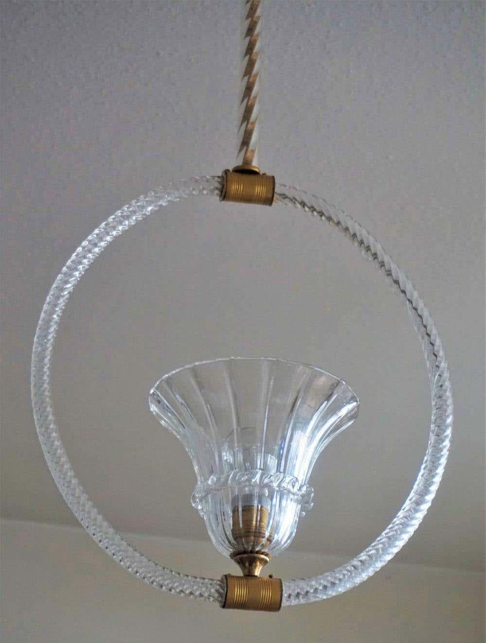 Mid-20th Century Art Deco Murano Glass Chandelier by Ercole Barovier, Italy, 1930s For Sale