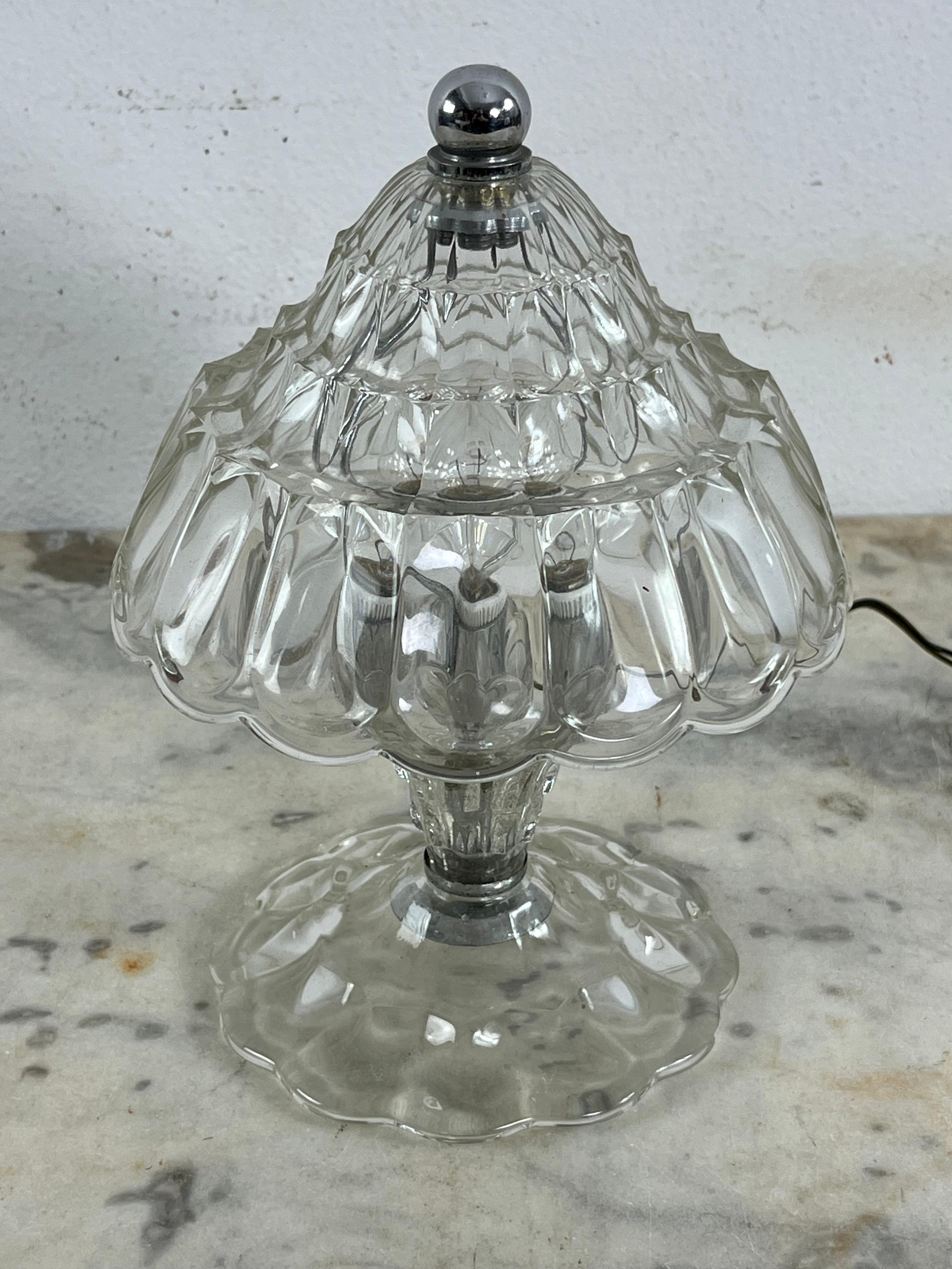 Metal Art Deco Murano Glass Bedside Lamp Attributed To Ercole Barovier, 1950s For Sale