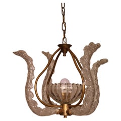 Art deco murano glass brass chandelier by Ercole Barovier, Italy, 1940s