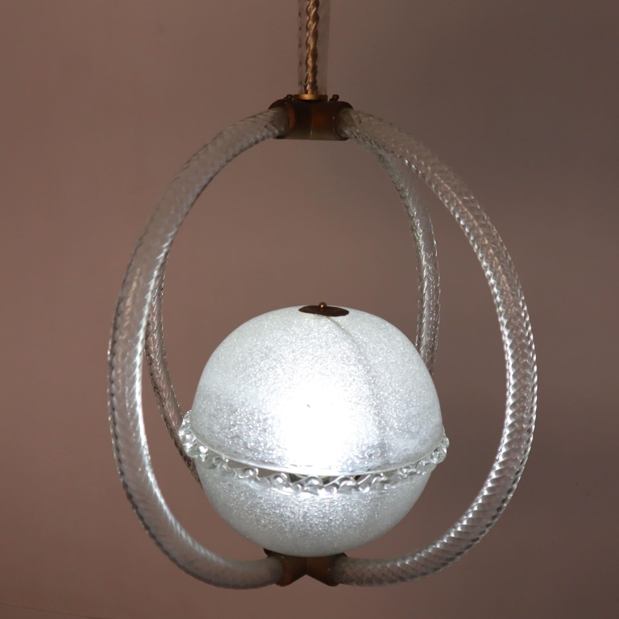 Lustre Art déco en verre de Murano, style Barovier&Toso, Italie, années 1940 en vente 4
