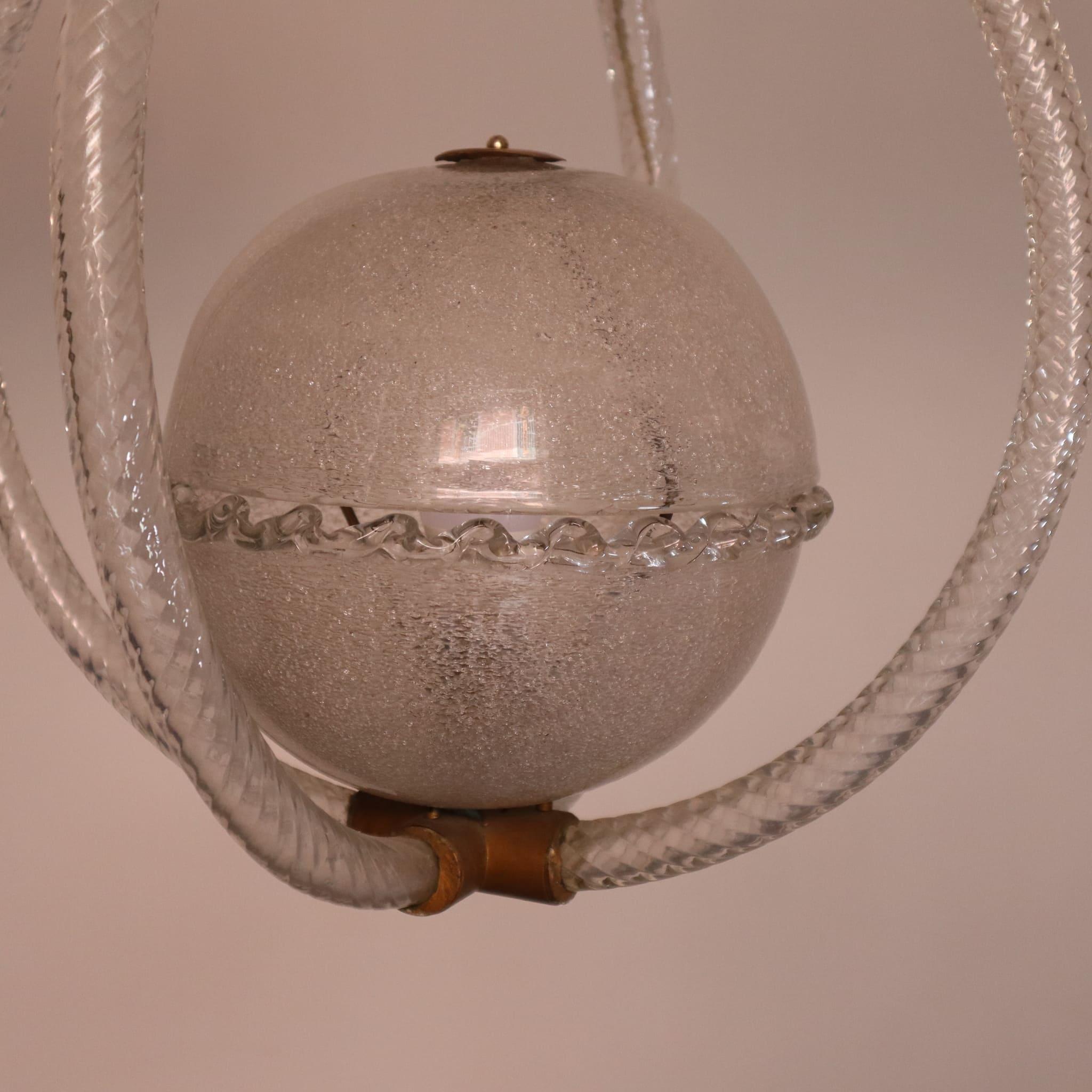 italien Lustre Art déco en verre de Murano, style Barovier&Toso, Italie, années 1940 en vente