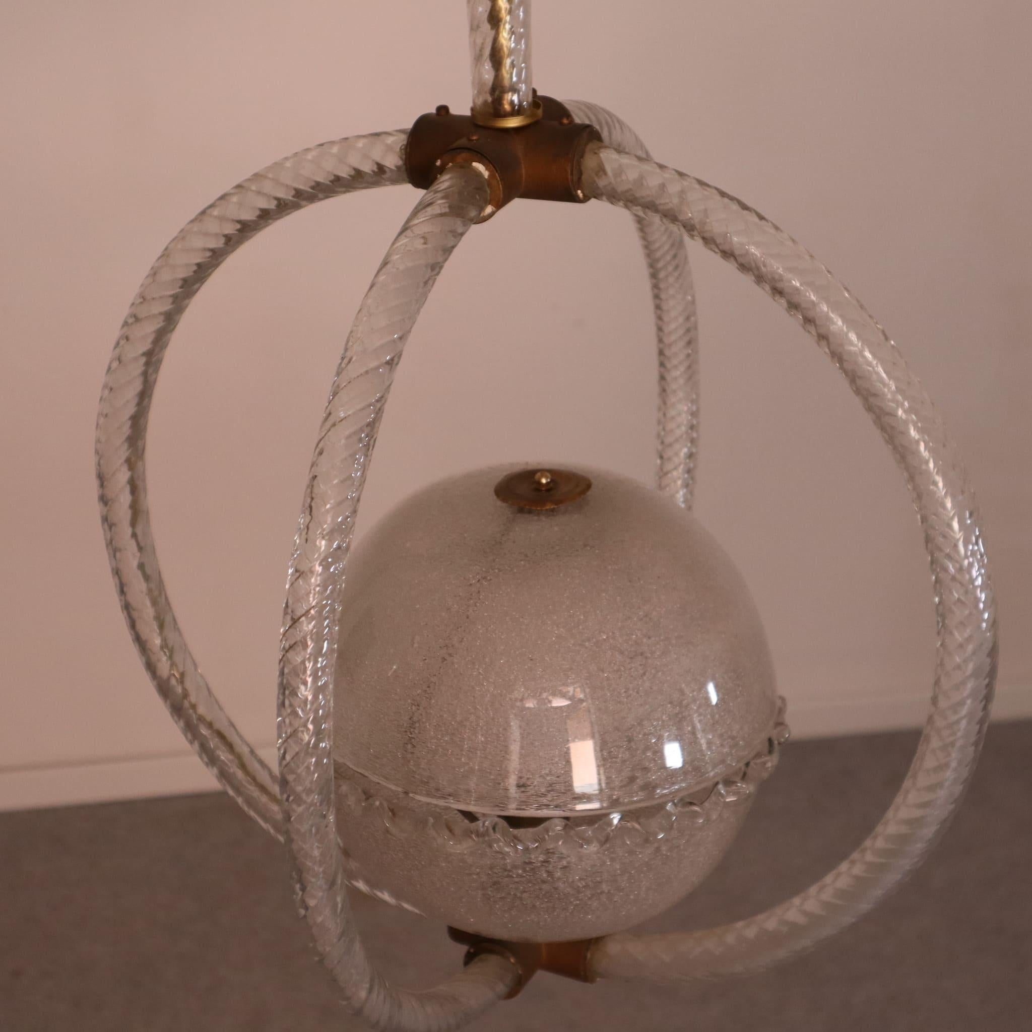 Lustre Art déco en verre de Murano, style Barovier&Toso, Italie, années 1940 en vente 2