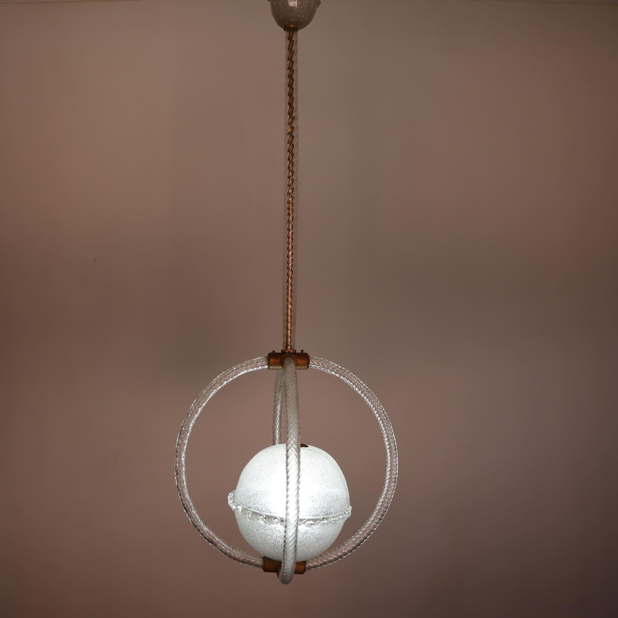 Lustre Art déco en verre de Murano, style Barovier&Toso, Italie, années 1940 en vente 3