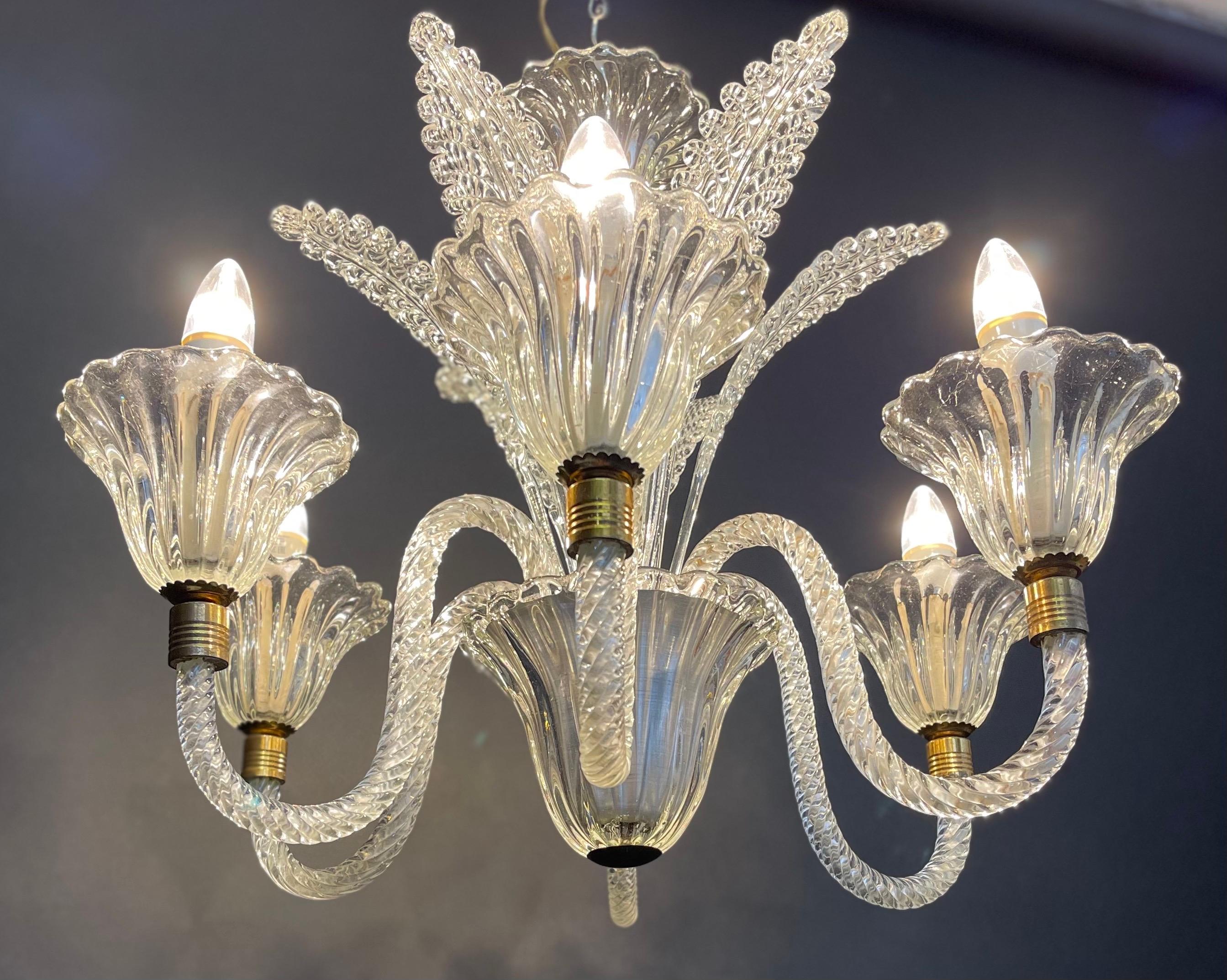 Art Deco Murano Glass Chandelier by Barovier e Toso, circa 1940s In Good Condition For Sale In Wiesbaden, Hessen