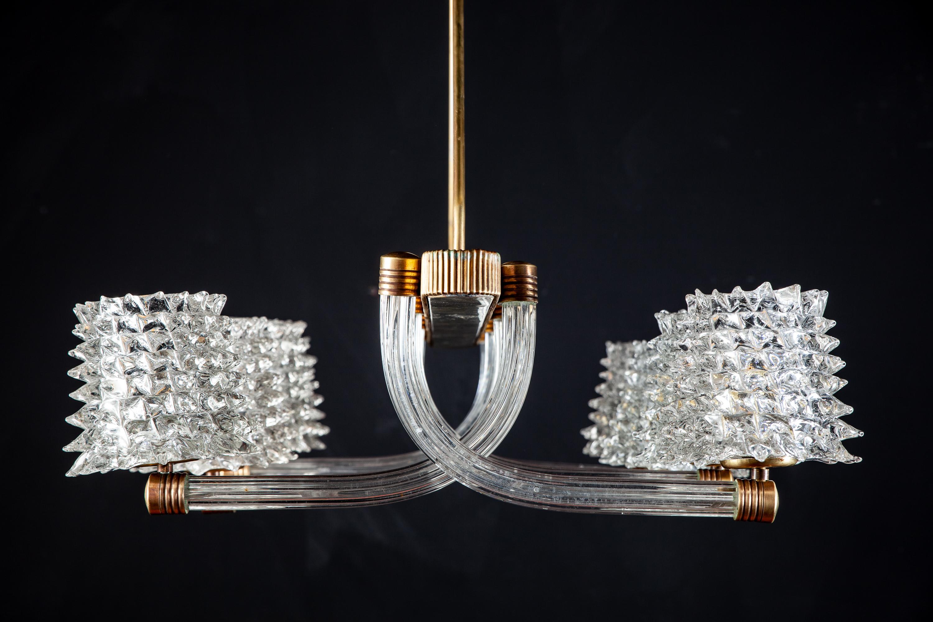 Art Deco Murano Glass Chandelier by Ercole Barovier, 1940 In Excellent Condition In Rome, IT