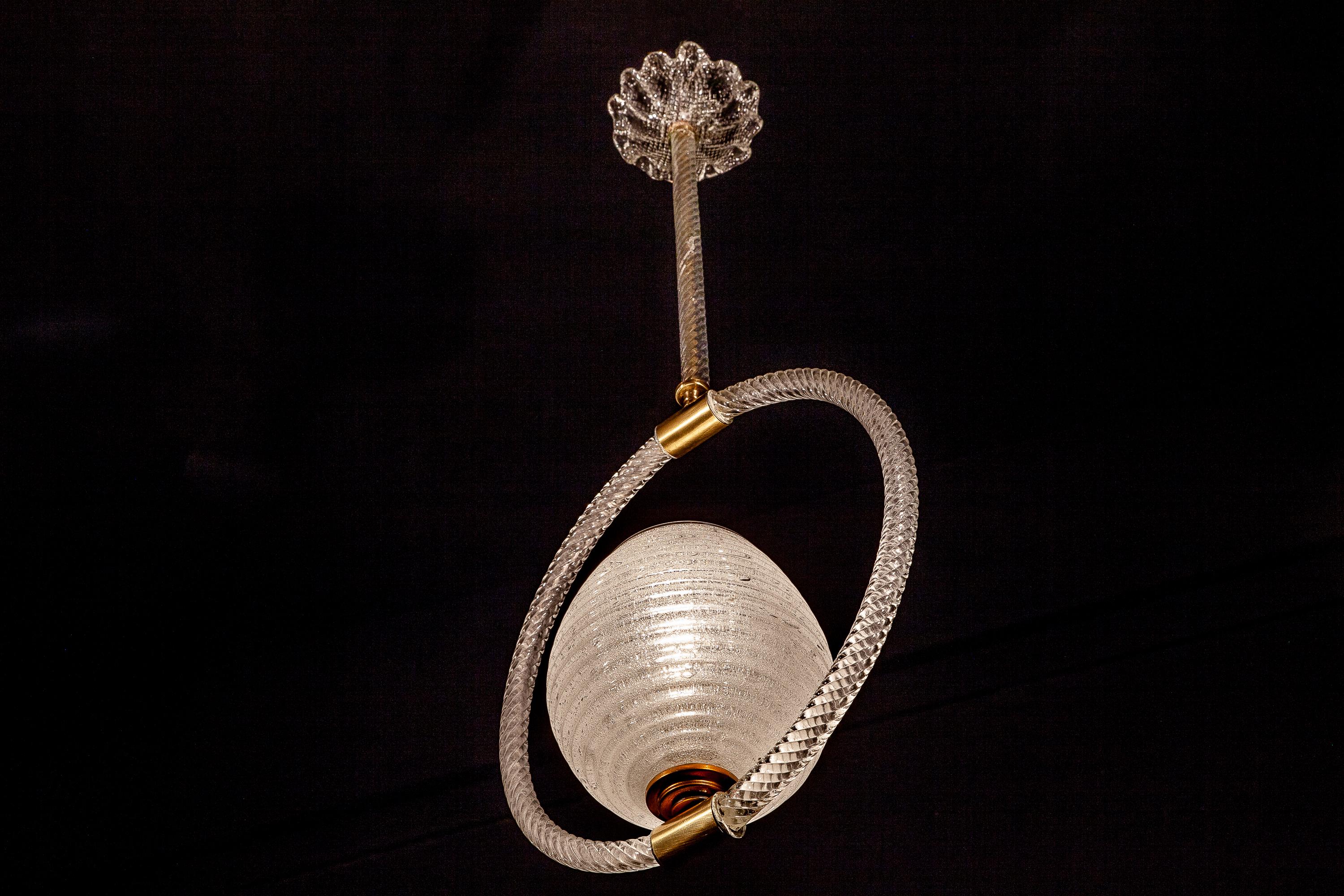 Art Deco Murano Glass Chandelier or Lantern by Ercole Barovier, 1940s For Sale 1