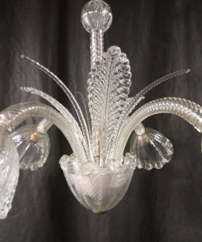 20th Century Ercole Barovier Murano Glass Lief Four-Light Chandelier, Italy 1940s For Sale