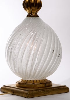 Art Decó Lámpara de cristal de Murano y madera dorada atrb. a Seguso Años 40-50