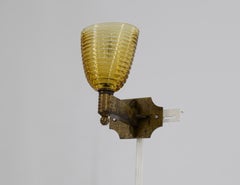 Art Deco Murano Glass Pair of Sconces Amber color & Brass frame 1960s Italy