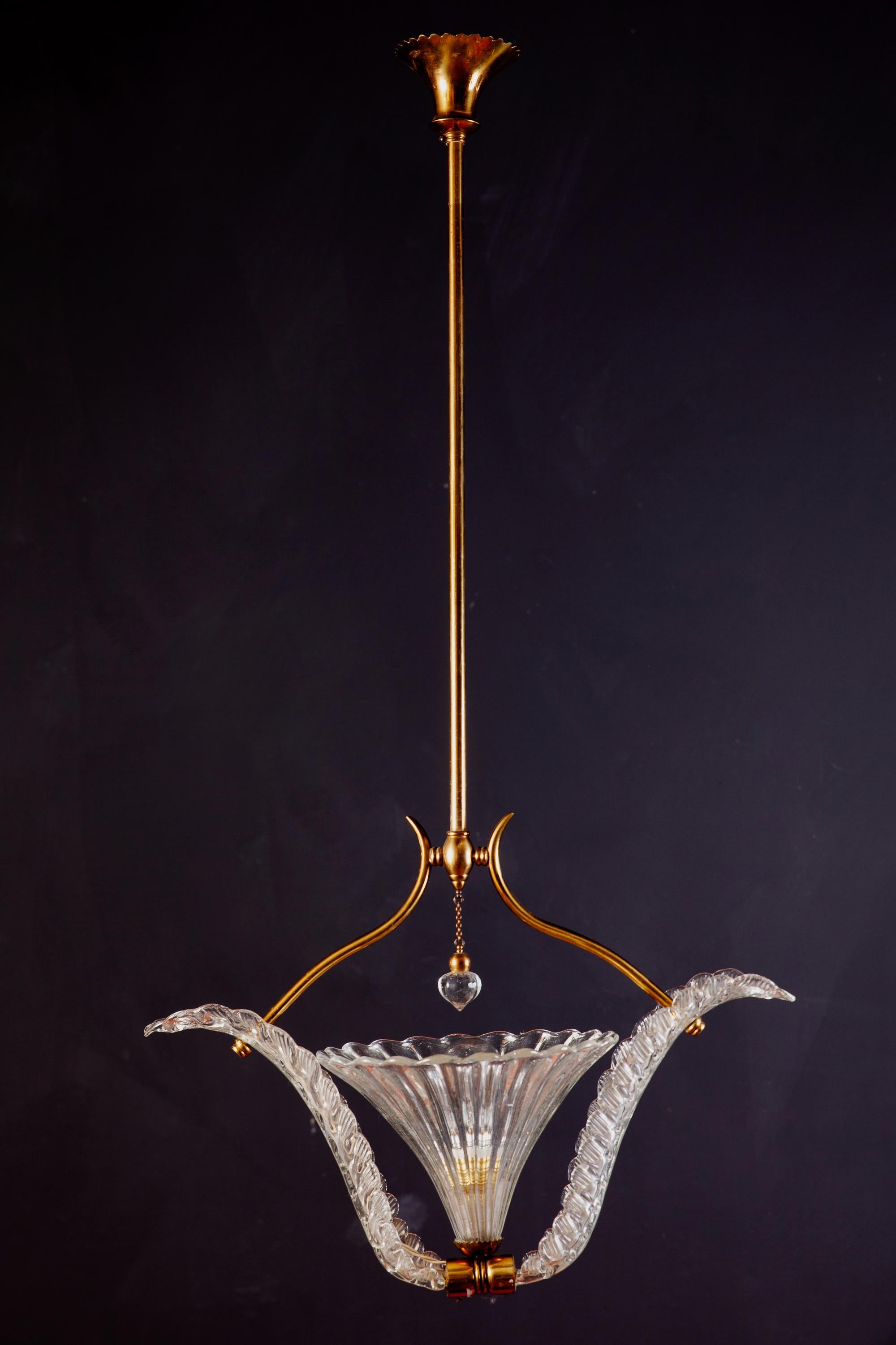Blown Glass Art Deco Murano Glass Pendant by Ercole Barovier, 1940 For Sale