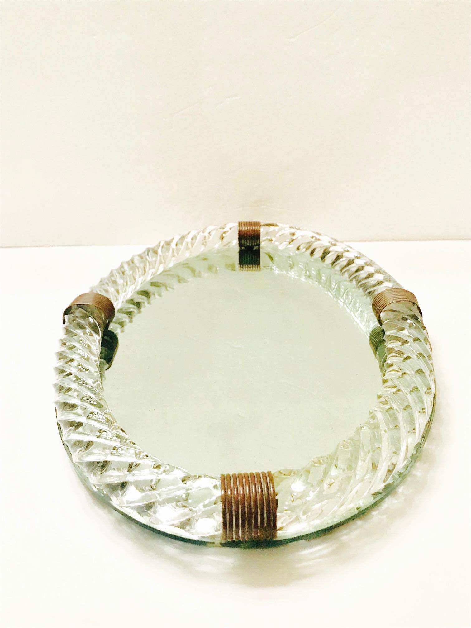 Art Deco Murano Glass Rope and Mirrored Vanity Tray by Venini, Italy circa 1940s 4