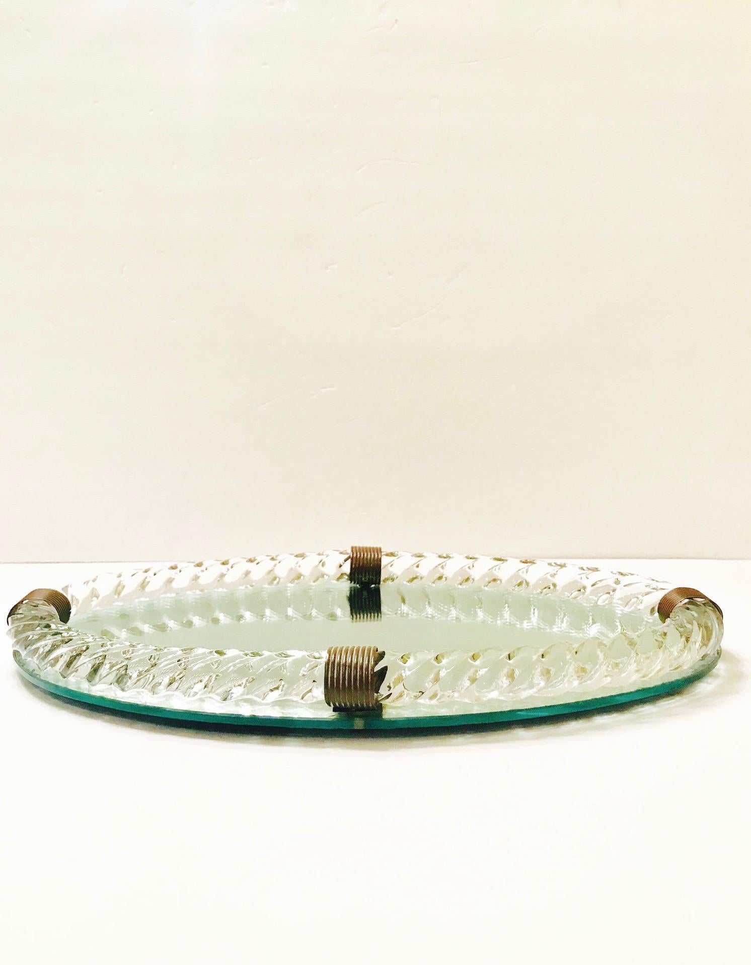 Art Deco Murano Glass Rope and Mirrored Vanity Tray by Venini, Italy circa 1940s In Good Condition In Fort Lauderdale, FL