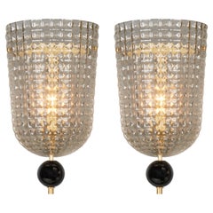 Art Deco Murano Glass Sconces, Handblown with Gilt Brass Finial