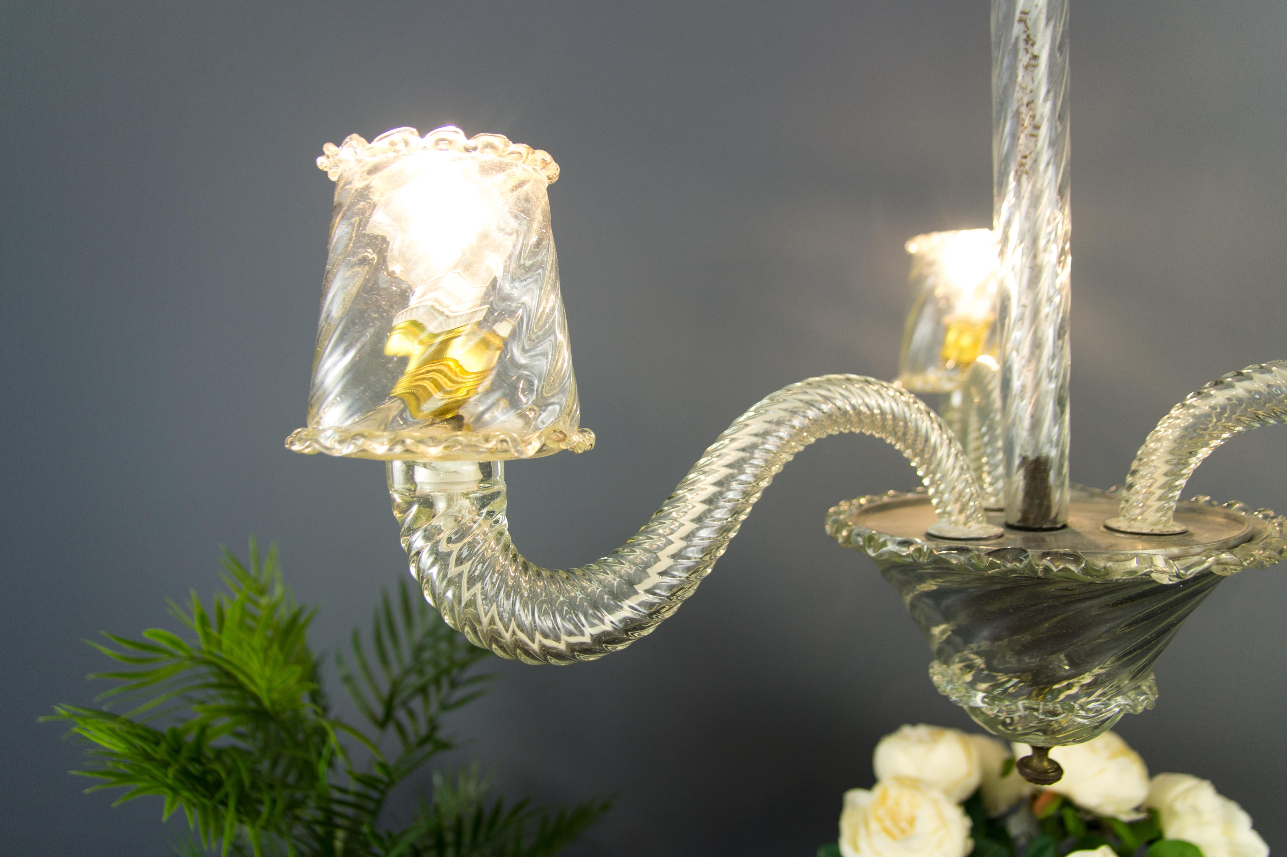 Italian Art Deco Murano Glass Three-Light Chandelier, 1930s 7