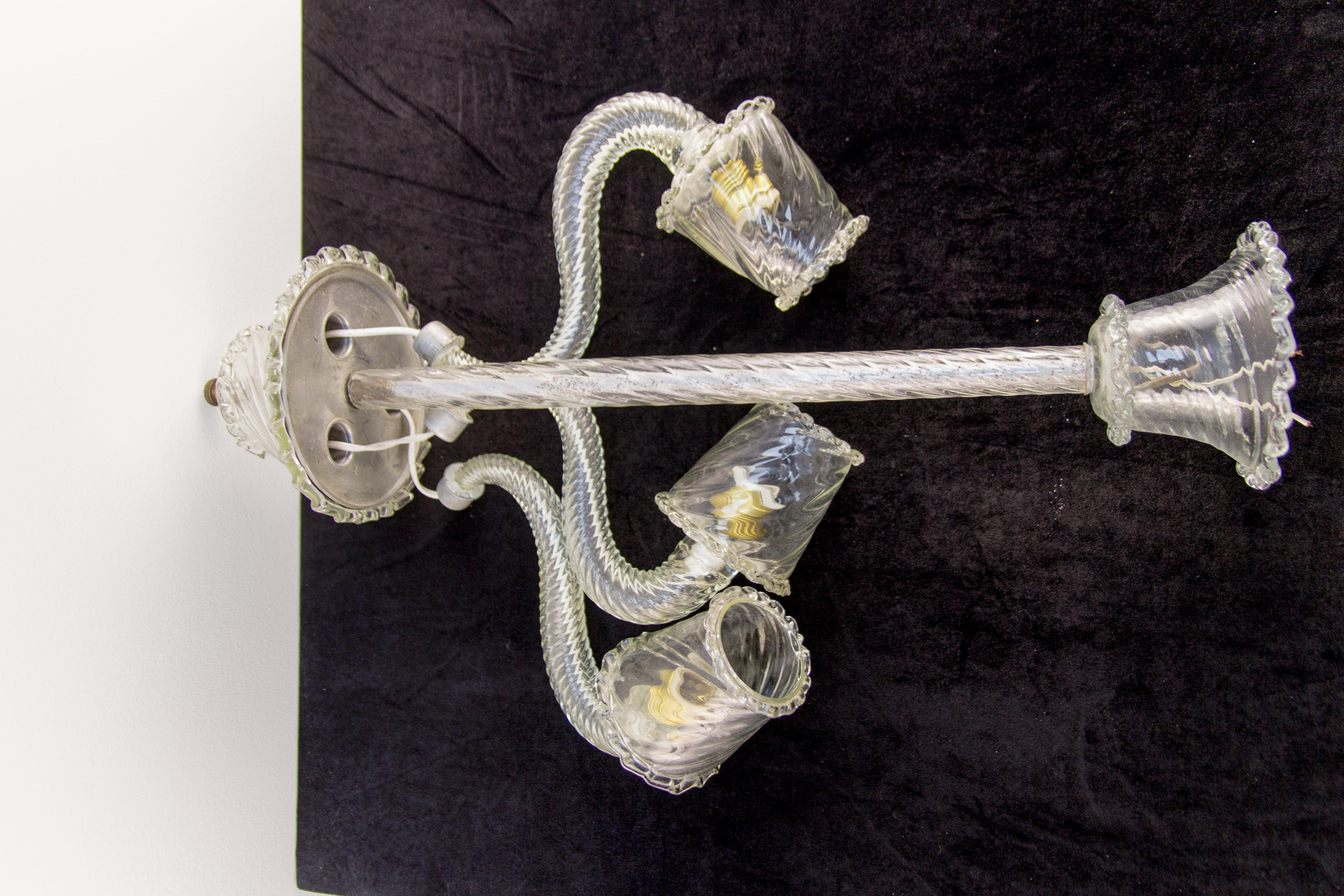 Italian Art Deco Murano Glass Three-Light Chandelier, 1930s 13