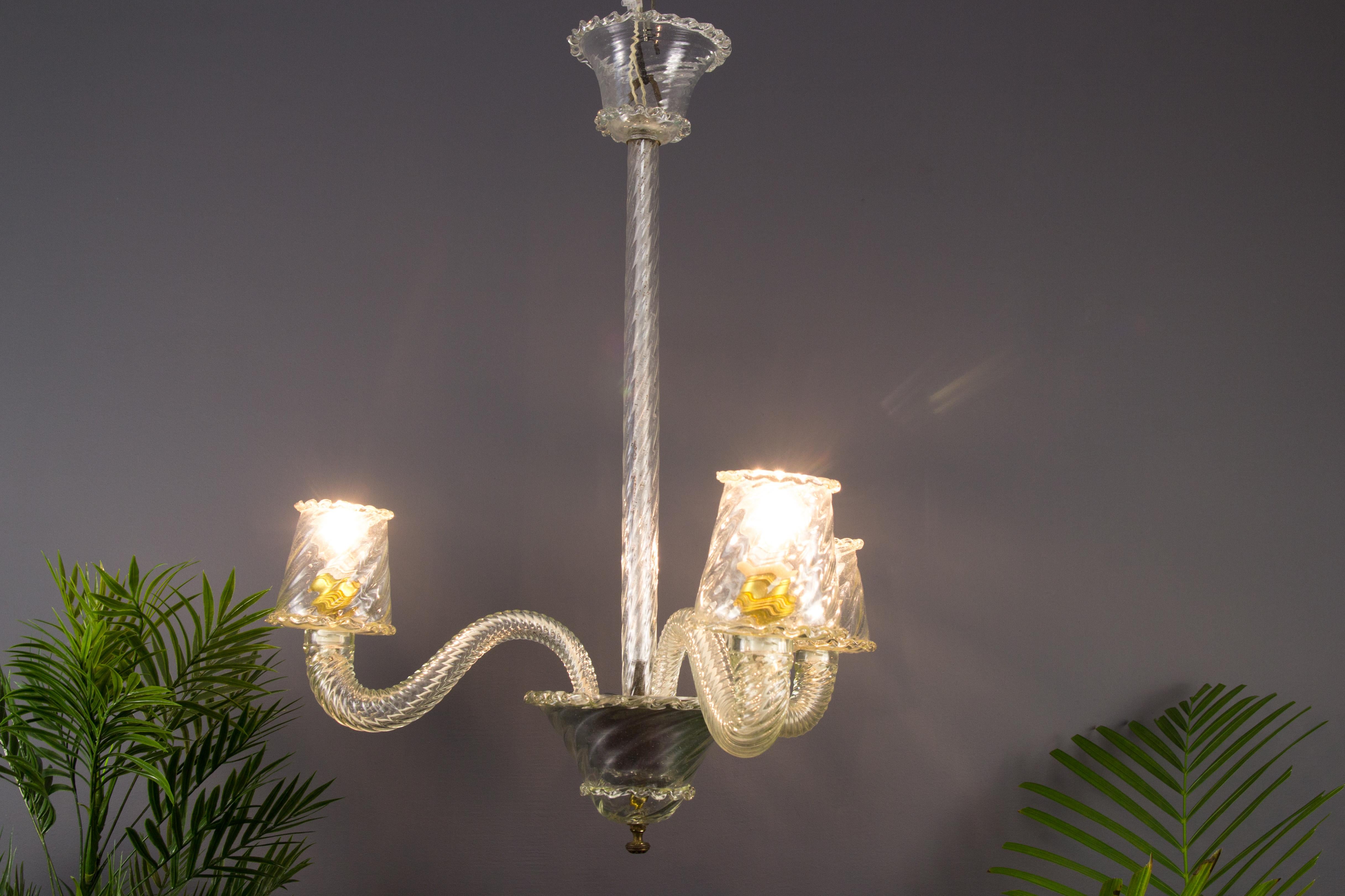 Italian Art Deco Murano Glass Three-Light Chandelier, 1930s 1