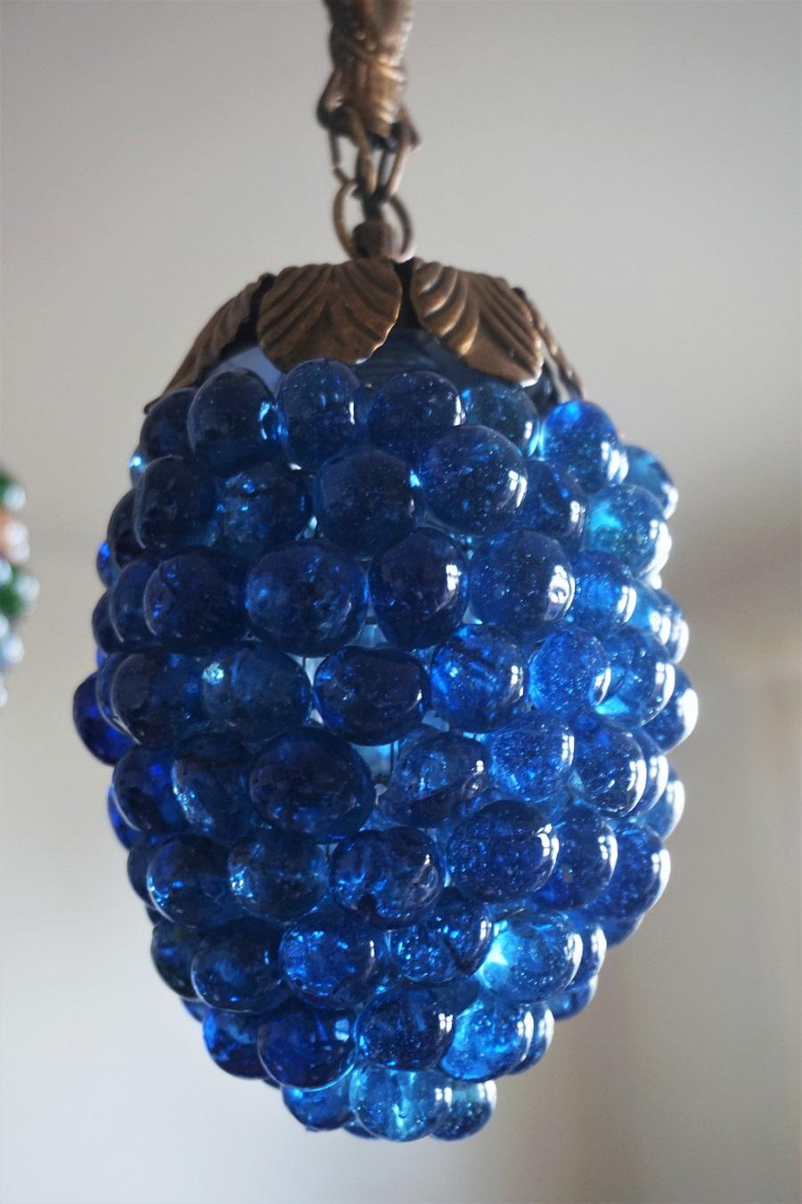 Art Deco Murano Glass Three-Light Grape Chandelier, Italy, Mid-20th Century For Sale 3