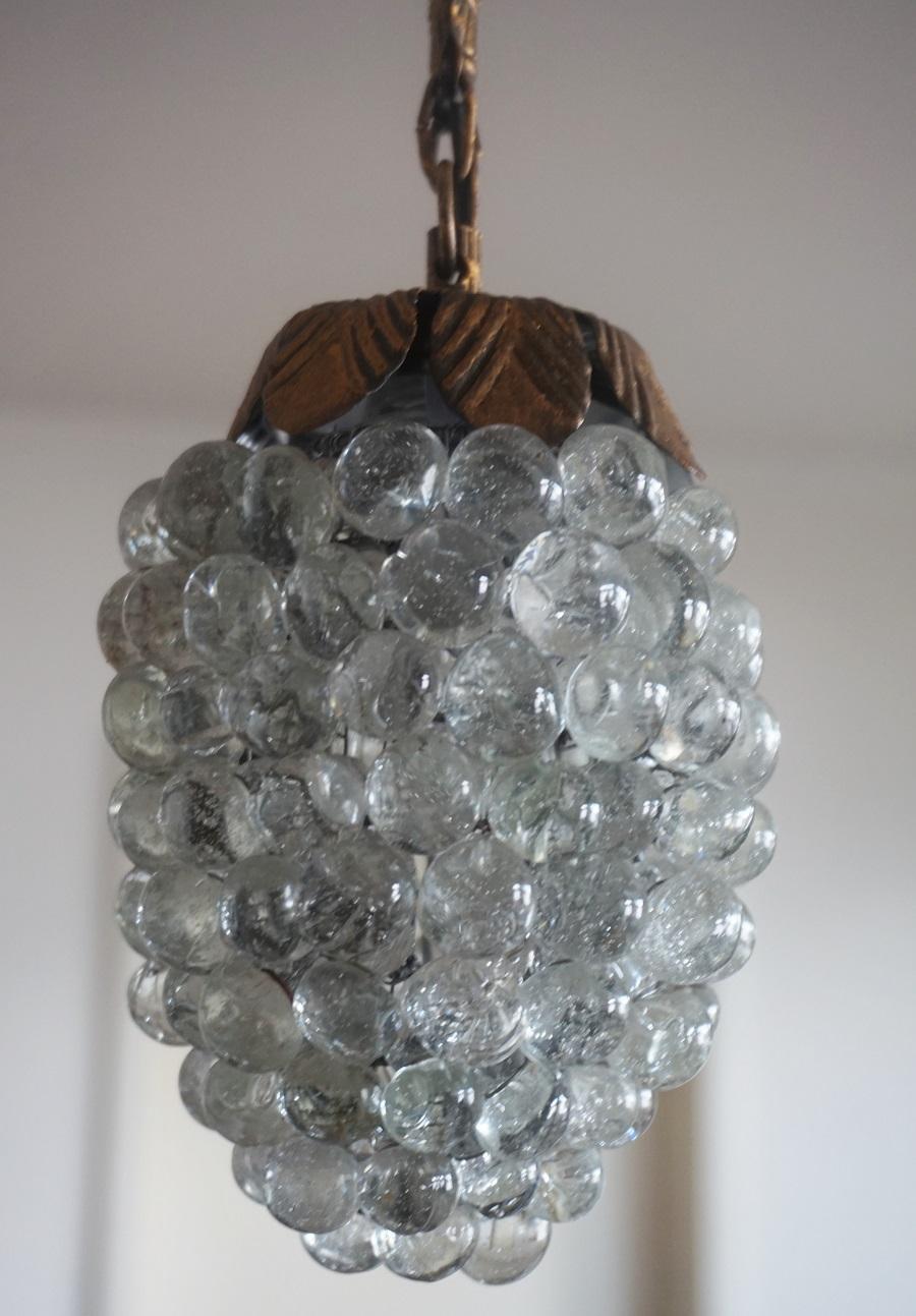 Art Deco Murano Glass Three-Light Grape Chandelier, Italy, Mid-20th Century For Sale 5