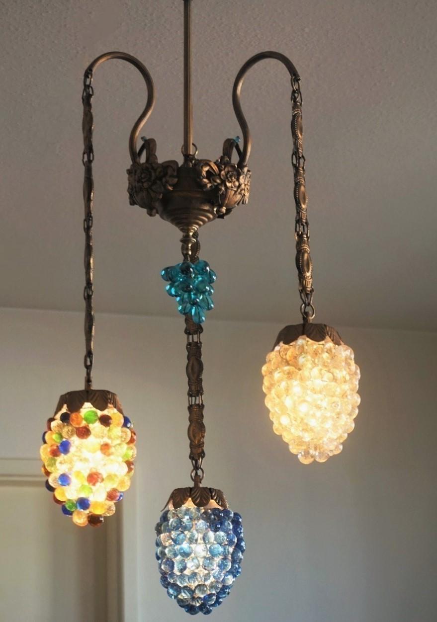 Italian Art Deco Murano Glass Three-Light Grape Chandelier, Italy, Mid-20th Century For Sale